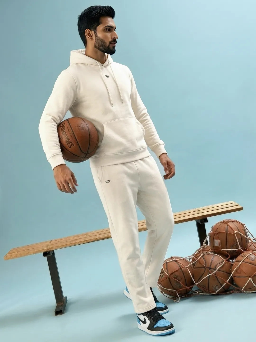 || OFF-WHITE STRAIGHT THERMAL CO-ORD SET (HOODIE & STRAIGHT FIT TRACKS COMBO) ||