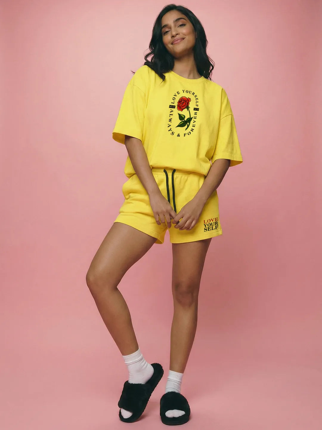 Love Your Self Always & Forever Cotton Women's T Shirt and Shorts Combo Set