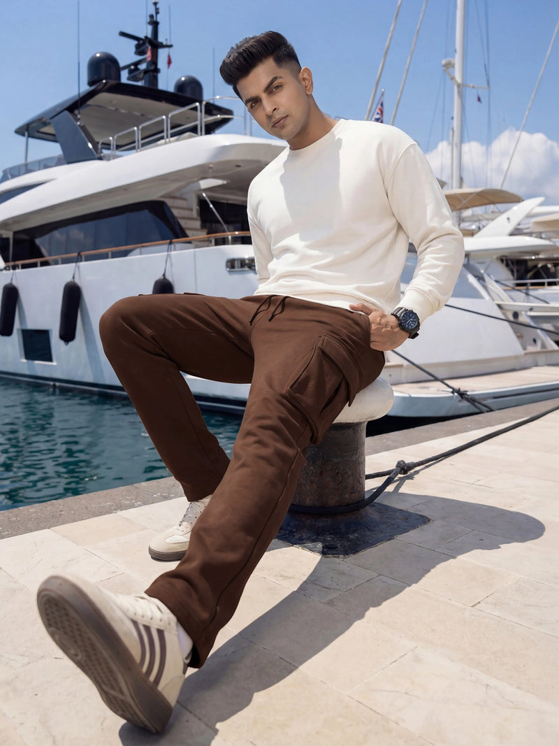 Coffee Brown Cargo Joggers w/ 4 Pockets