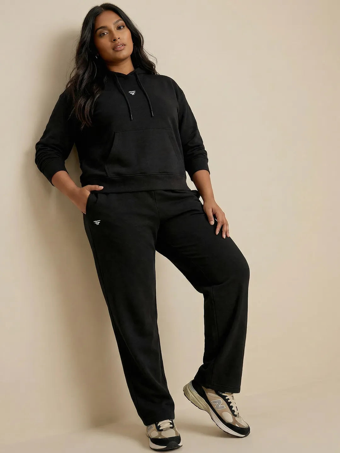 Black Straight Thermal Co-ord Set (Hoodie & Straight Fit Tracks Combo)