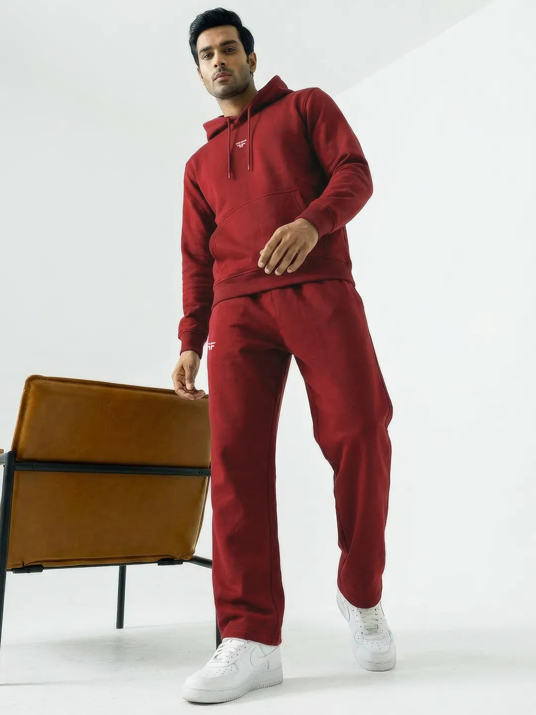 || DEEP RED STRAIGHT THERMAL CO-ORD SET (HOODIE & STRAIGHT FIT TRACKS COMBO) ||