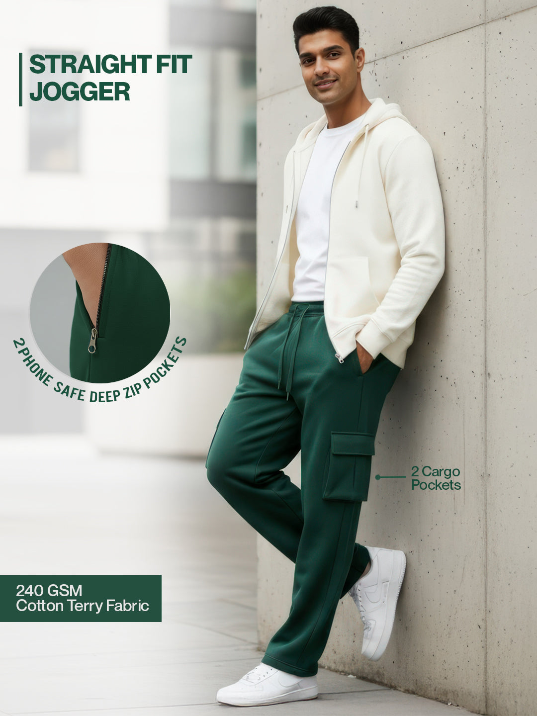 Forest Green Cargo Joggers w/ 4 Pockets