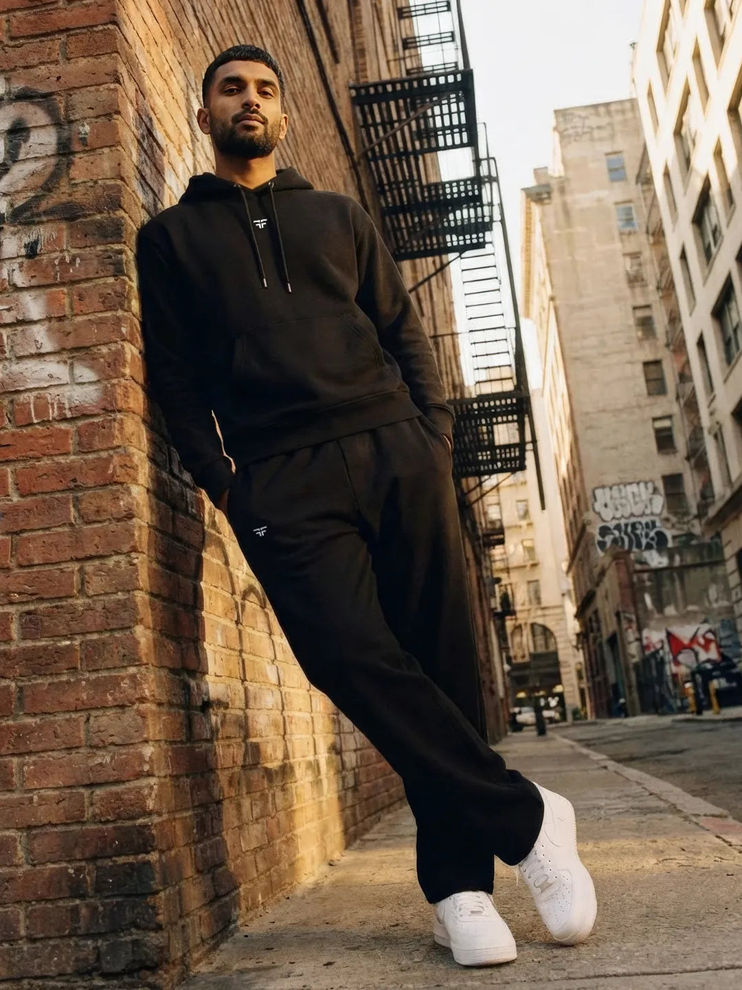 || BLACK STRAIGHT THERMAL CO-ORD SET (HOODIE & STRAIGHT FIT TRACKS COMBO) ||