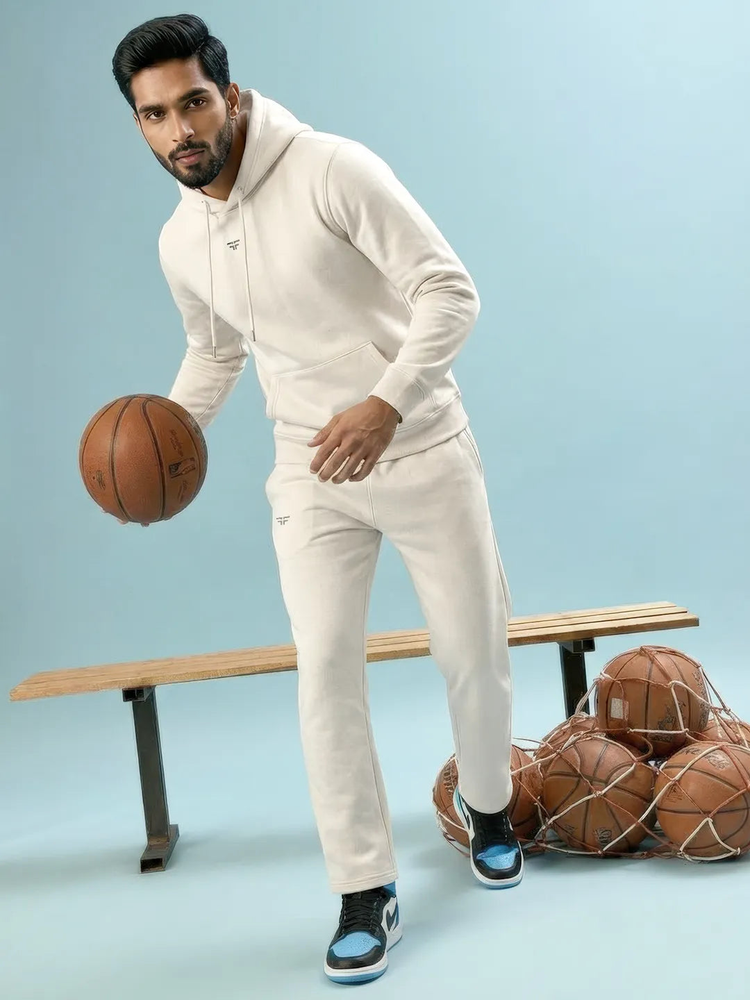 || OFF-WHITE STRAIGHT THERMAL CO-ORD SET (HOODIE & STRAIGHT FIT TRACKS COMBO) ||