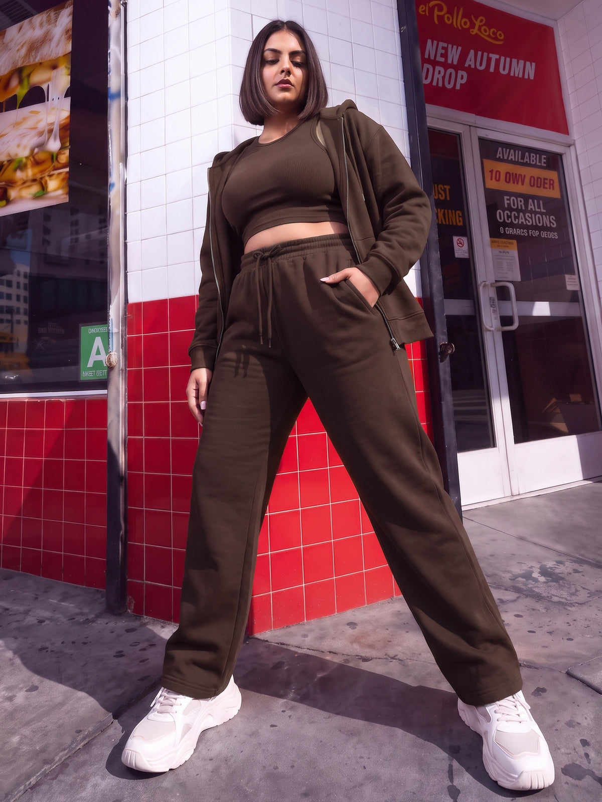 Brown Fleece Straight Joggers