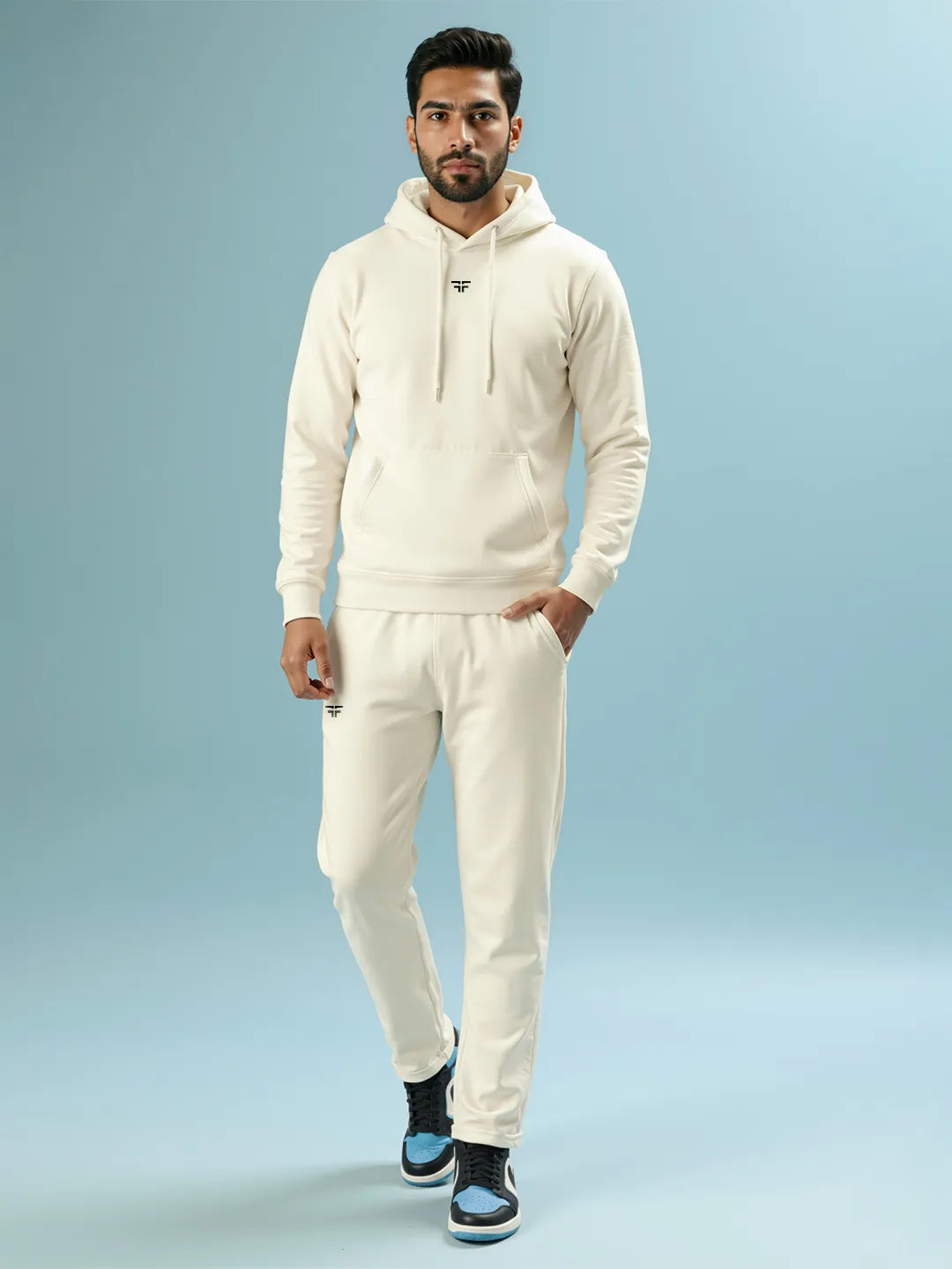 || OFF-WHITE STRAIGHT THERMAL CO-ORD SET (HOODIE & STRAIGHT FIT TRACKS COMBO) ||