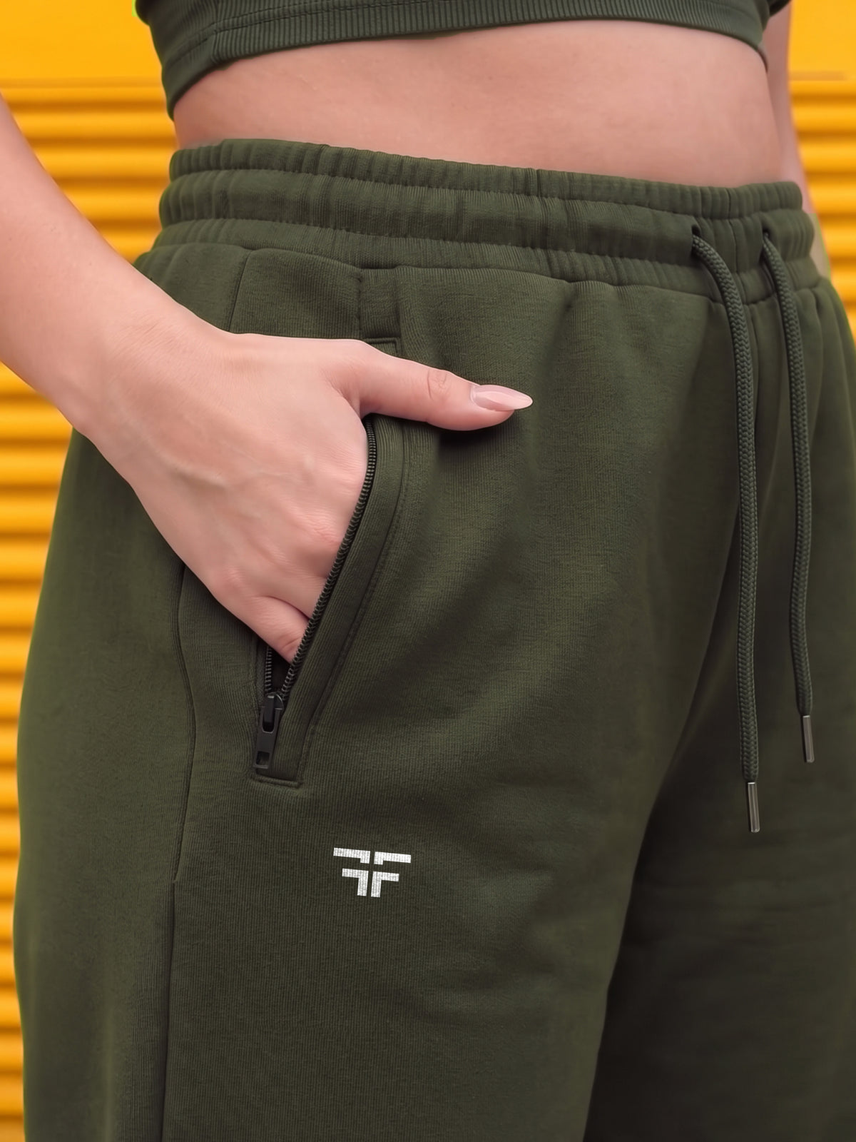 Dark Green Fleece Straight Joggers