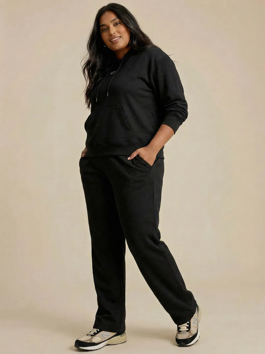 Black Straight Thermal Co-ord Set (Hoodie & Straight Fit Tracks Combo)