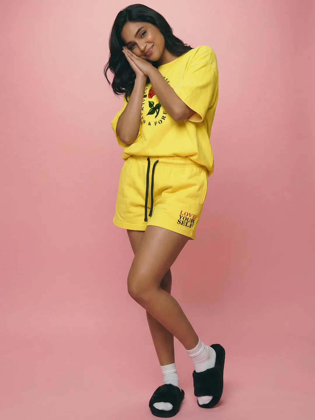 Love Your Self Always & Forever Cotton Women's T Shirt and Shorts Combo Set