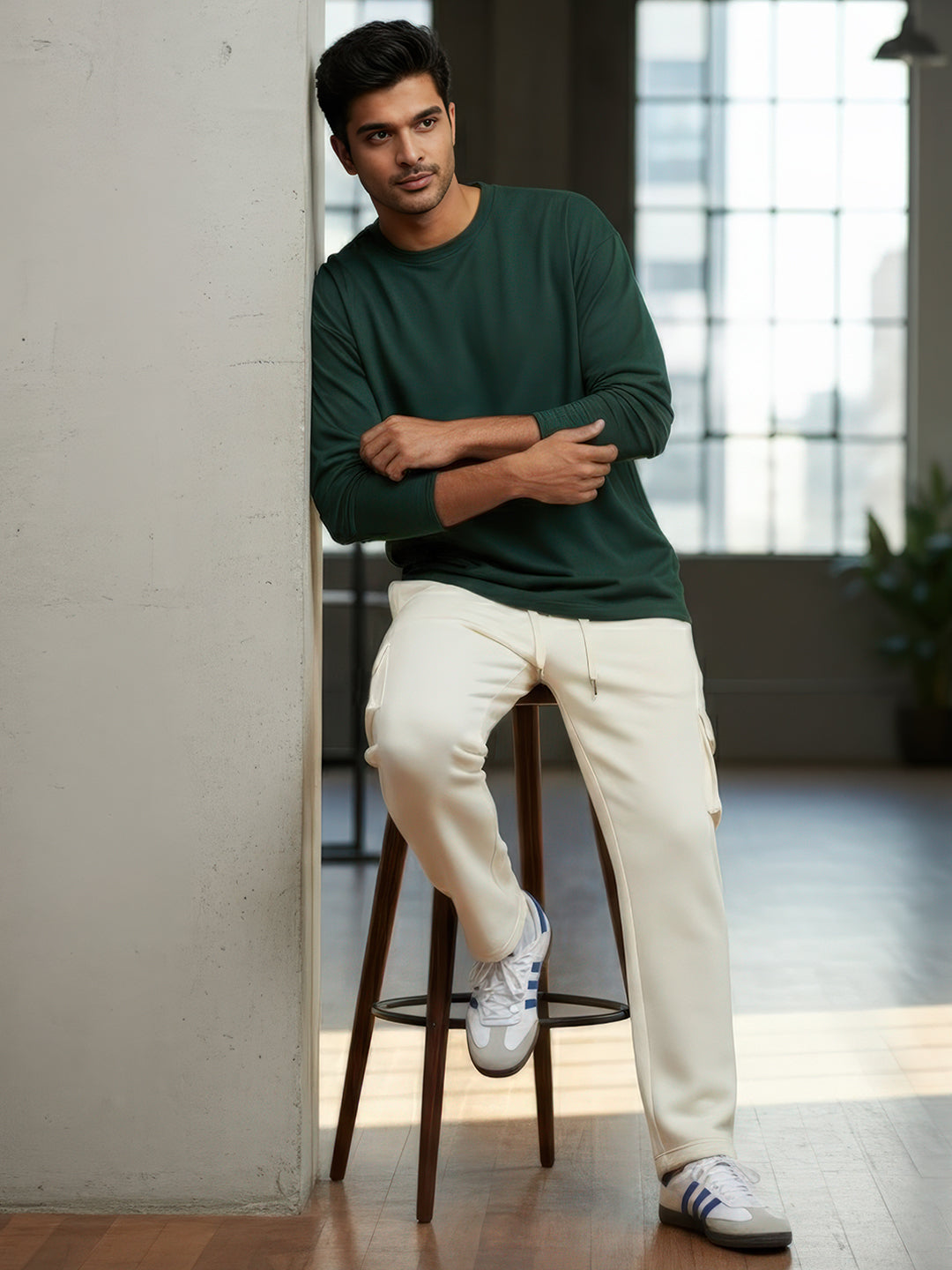 Cream Cargo Joggers w/ 4 Pockets