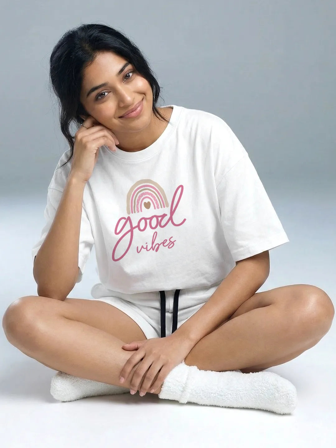 Good Vibes Cotton Girls T Shirt and Shorts Combo Set