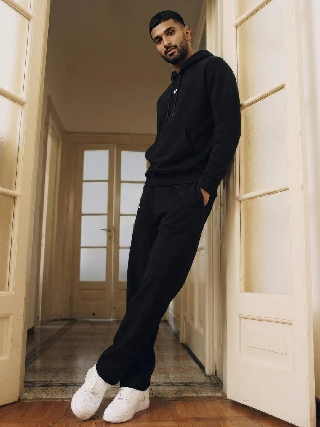 || BLACK STRAIGHT THERMAL CO-ORD SET (HOODIE & STRAIGHT FIT TRACKS COMBO) ||