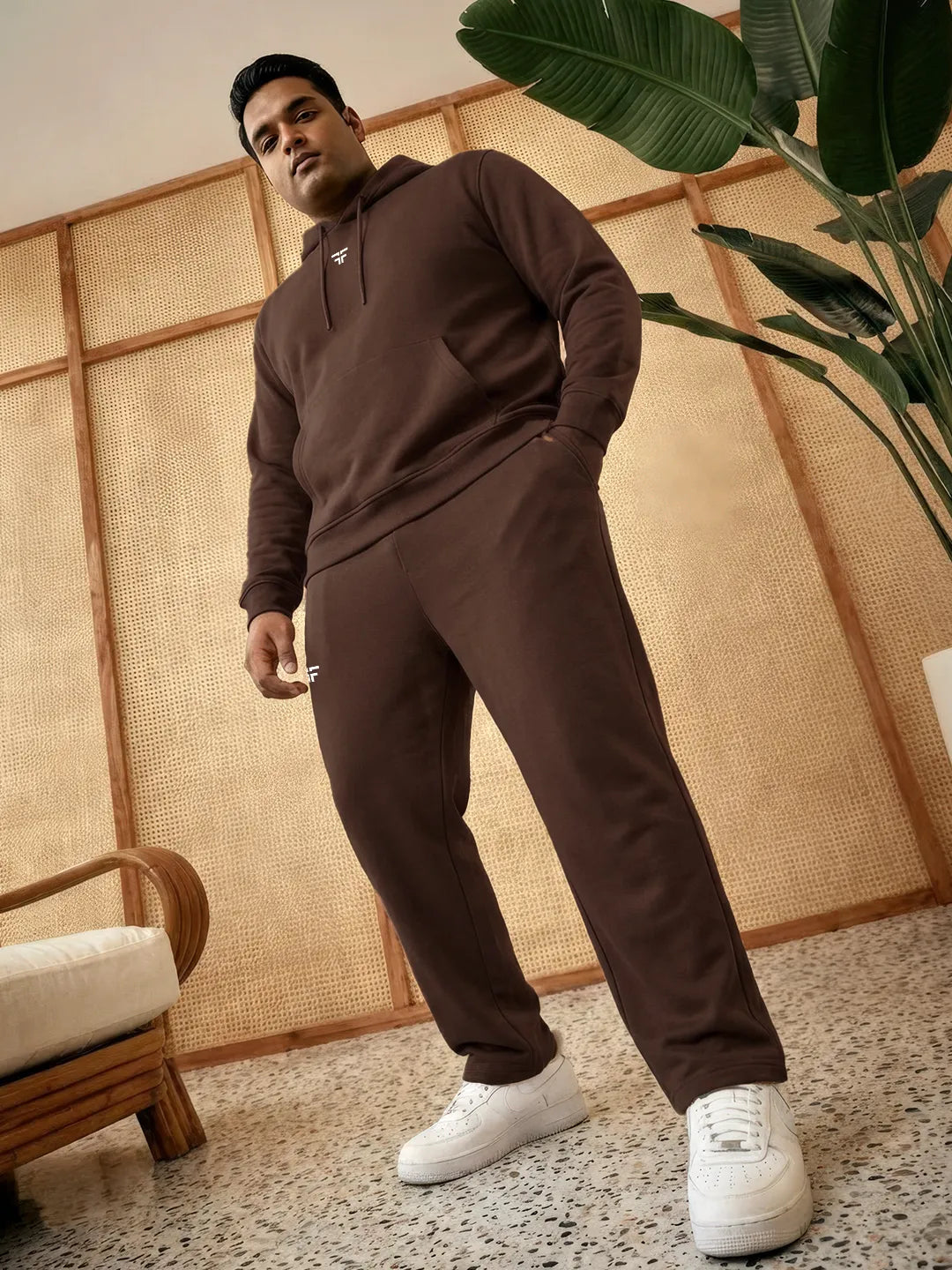 || COFFEE BROWN STRAIGHT THERMAL CO-ORD SET (HOODIE & STRAIGHT FIT TRACKS COMBO) ||