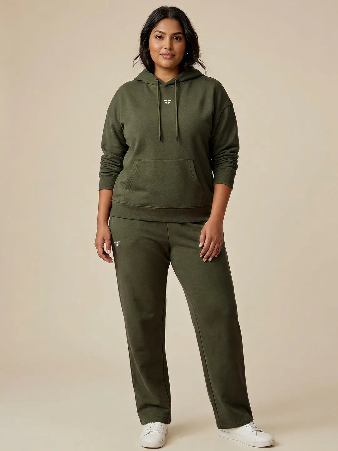 Green Straight Thermal Co-ord Set (Hoodie & Straight Fit Tracks Combo)