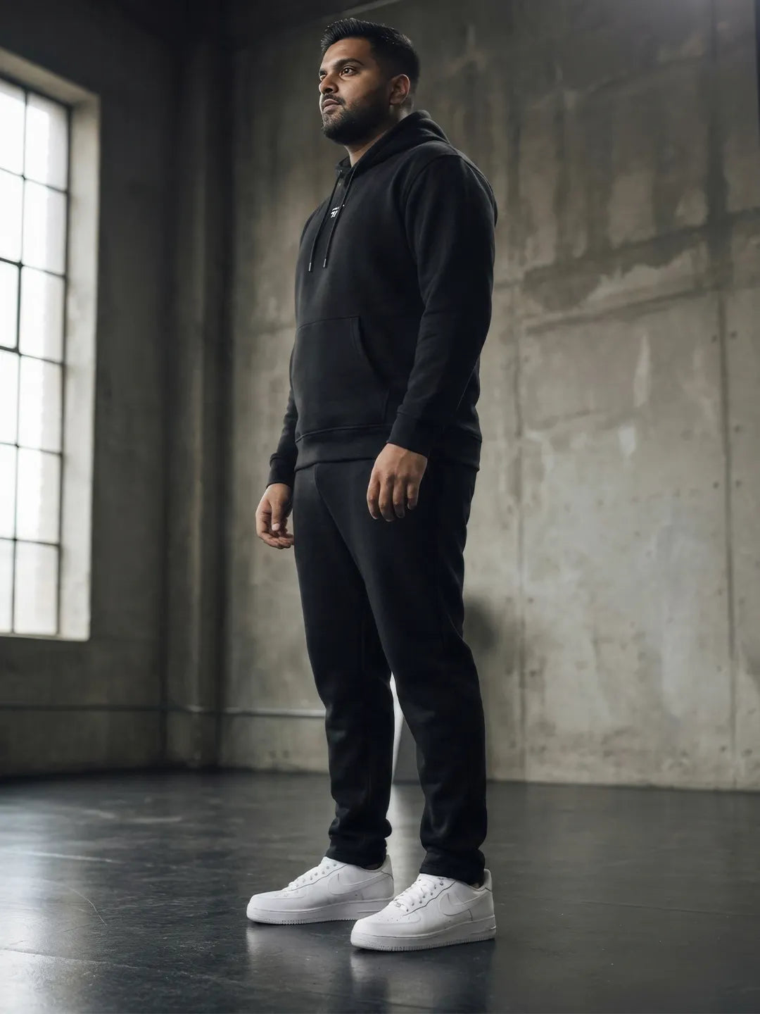 || BLACK STRAIGHT THERMAL CO-ORD SET (HOODIE & STRAIGHT FIT TRACKS COMBO) ||