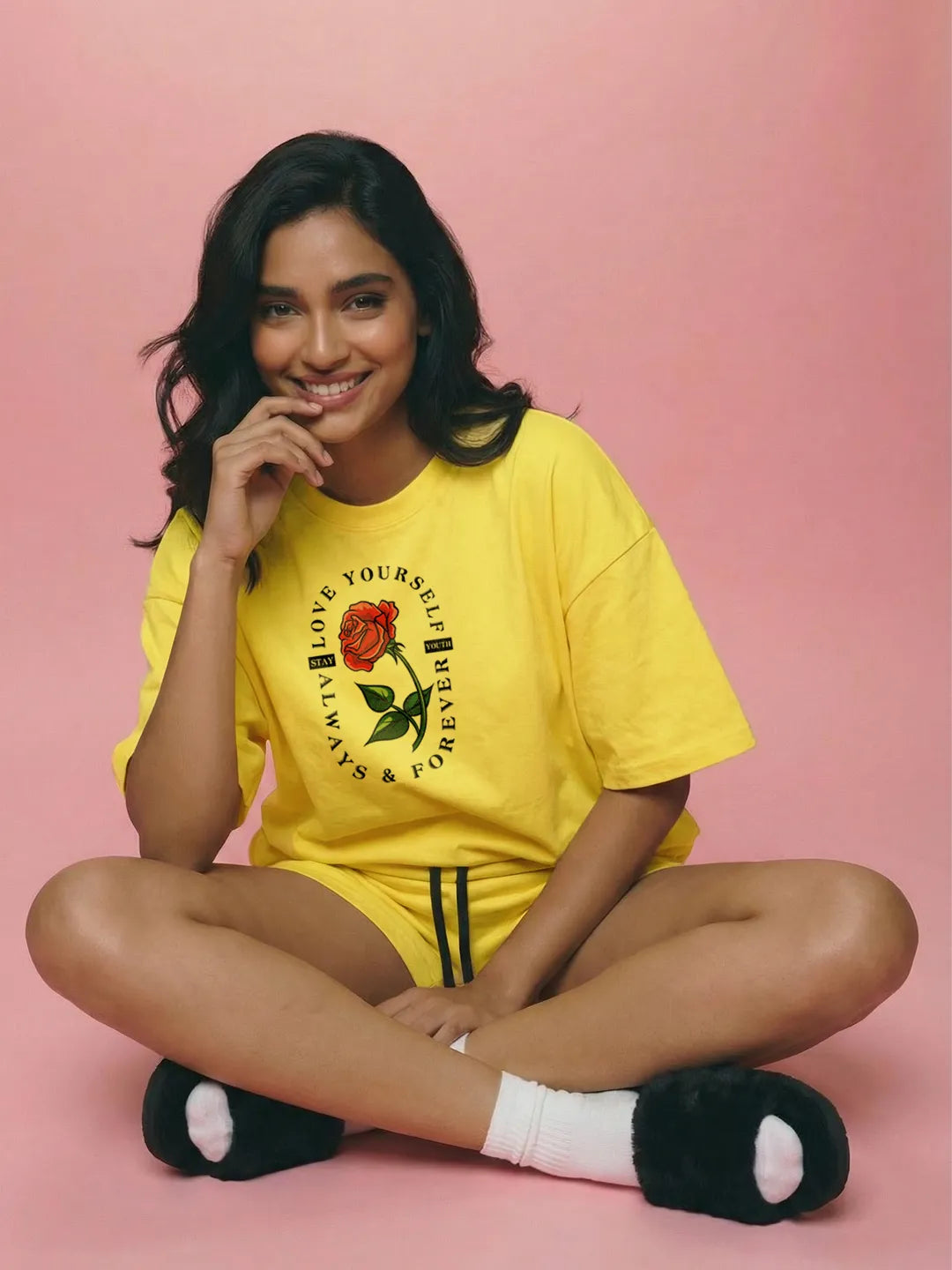 Love Your Self Always & Forever Cotton Women's T Shirt and Shorts Combo Set