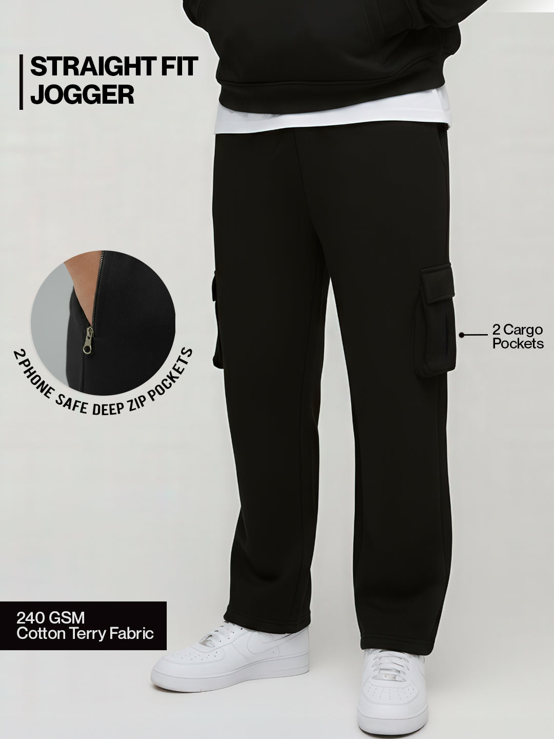 Black Cargo Joggers w/ 4 Pockets