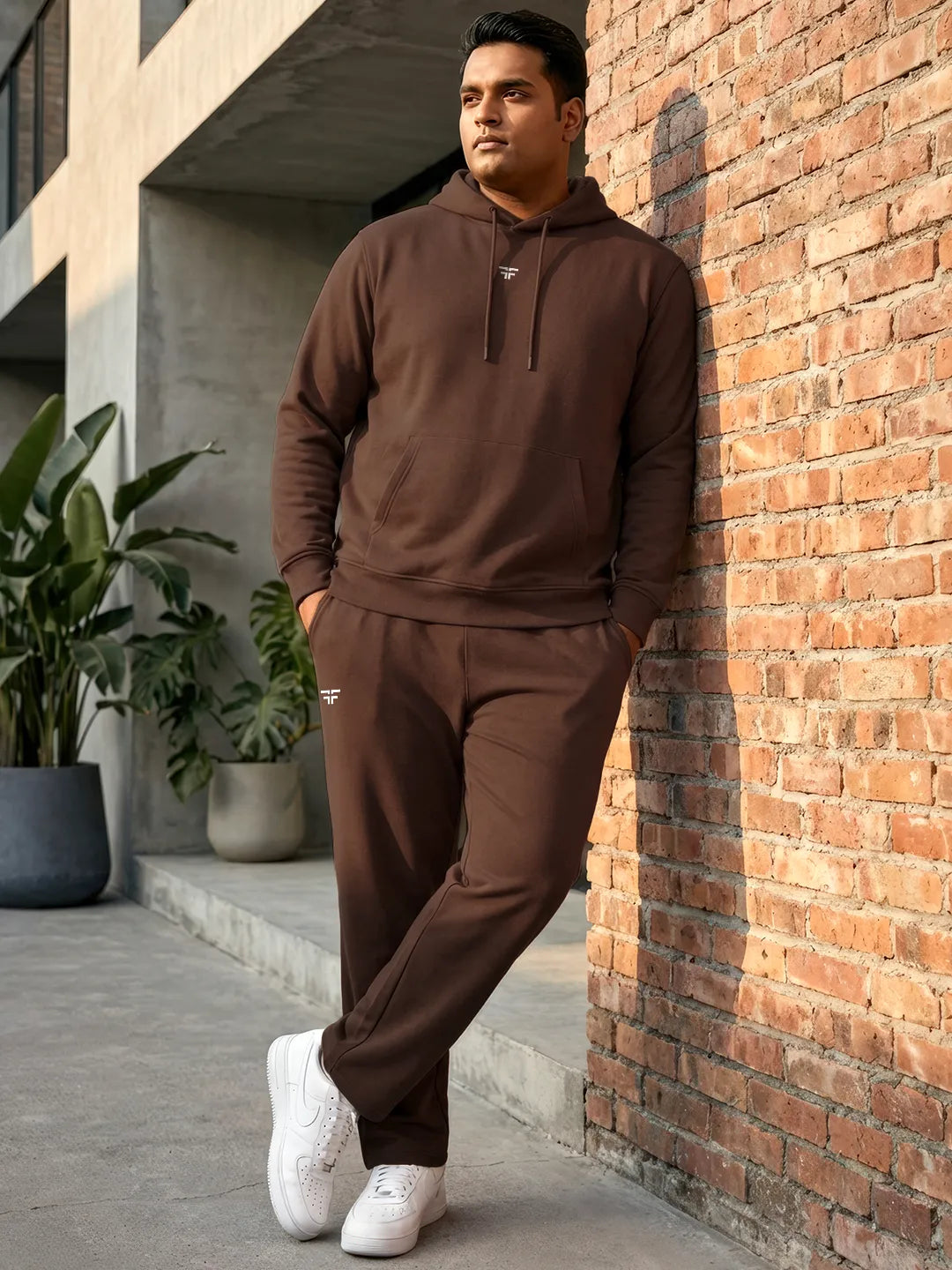 || COFFEE BROWN STRAIGHT THERMAL CO-ORD SET (HOODIE & STRAIGHT FIT TRACKS COMBO) ||