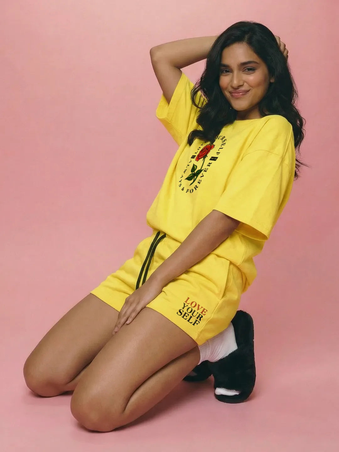 Love Your Self Always & Forever Cotton Women's T Shirt and Shorts Combo Set