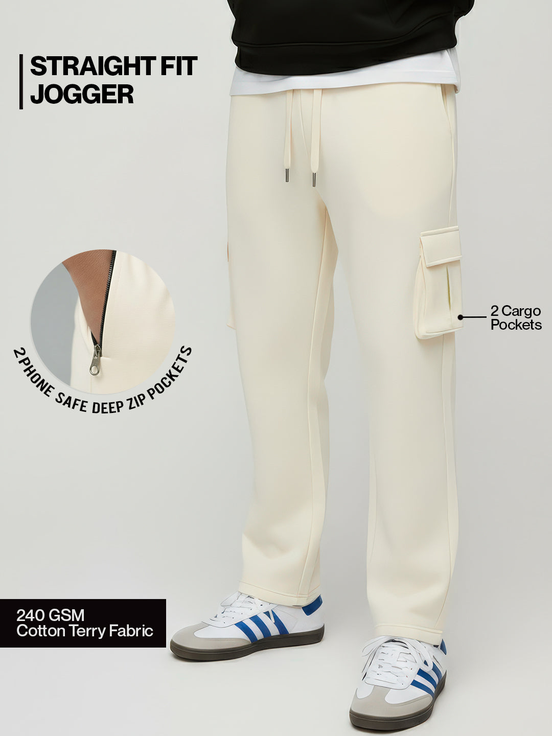 Cream Cargo Joggers w/ 4 Pockets
