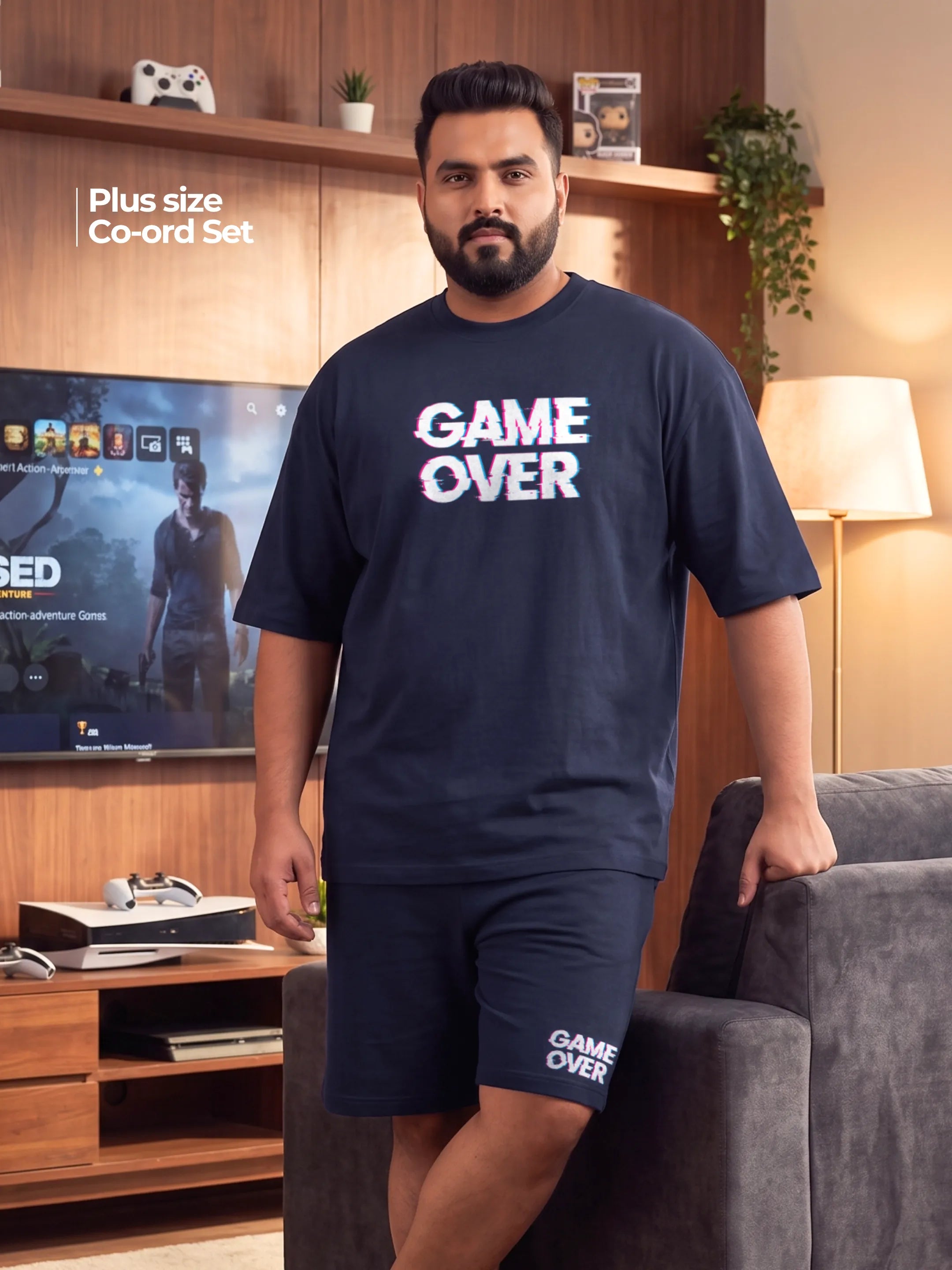 Game Over Cotton Men's Oversized Coord Sets