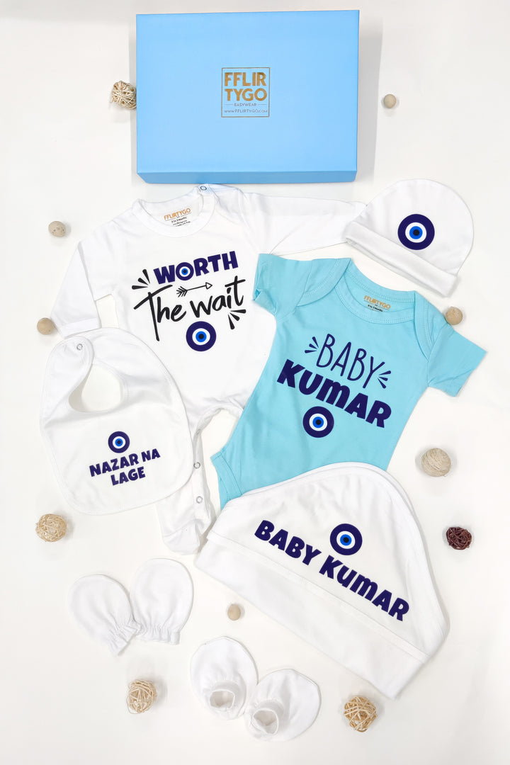 Guardian Charm: Personalized Evil Eye Baby Gift Set in Blue
