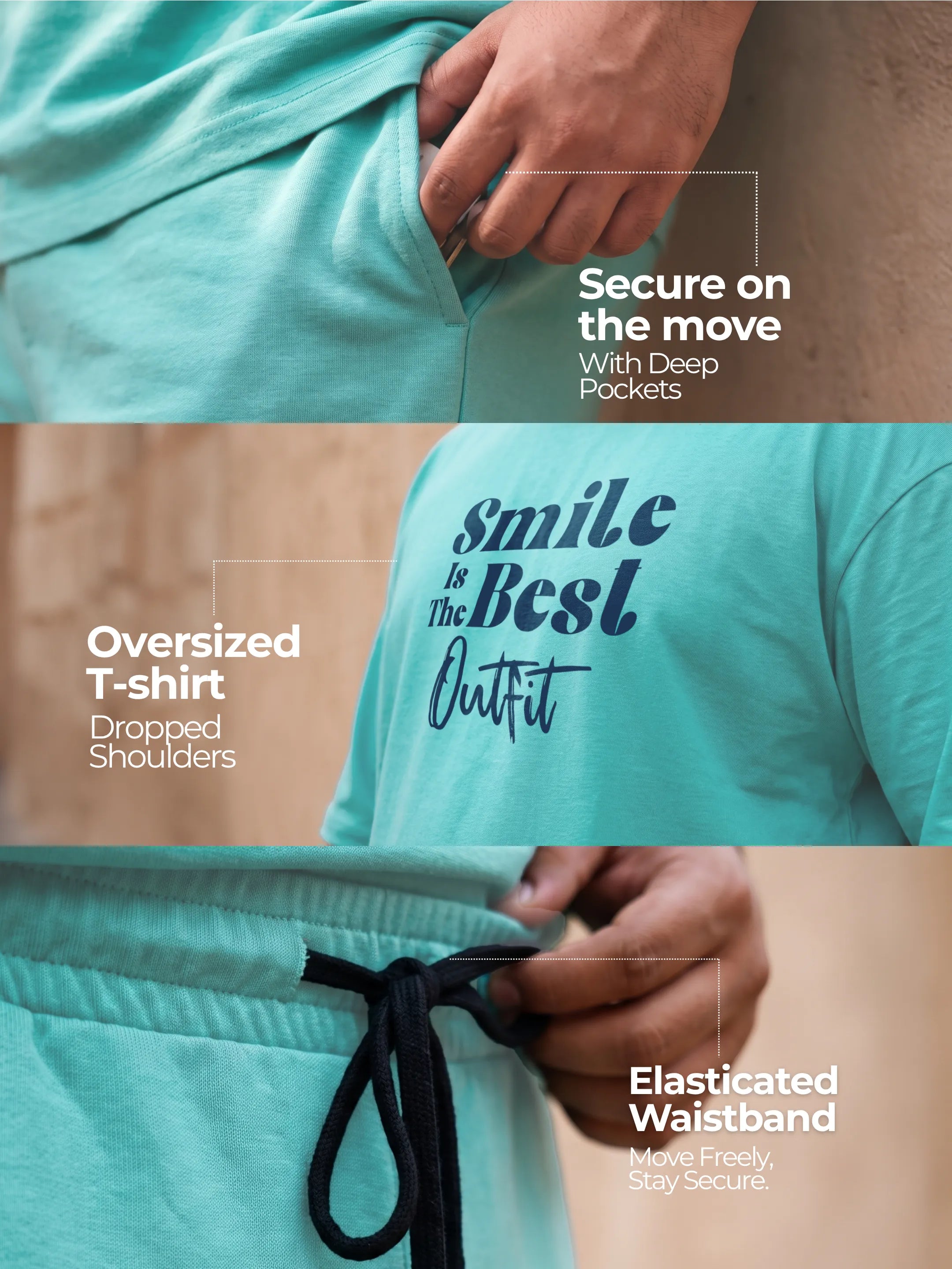 Smile Is The Best Cotton Men's Oversized Coord Sets