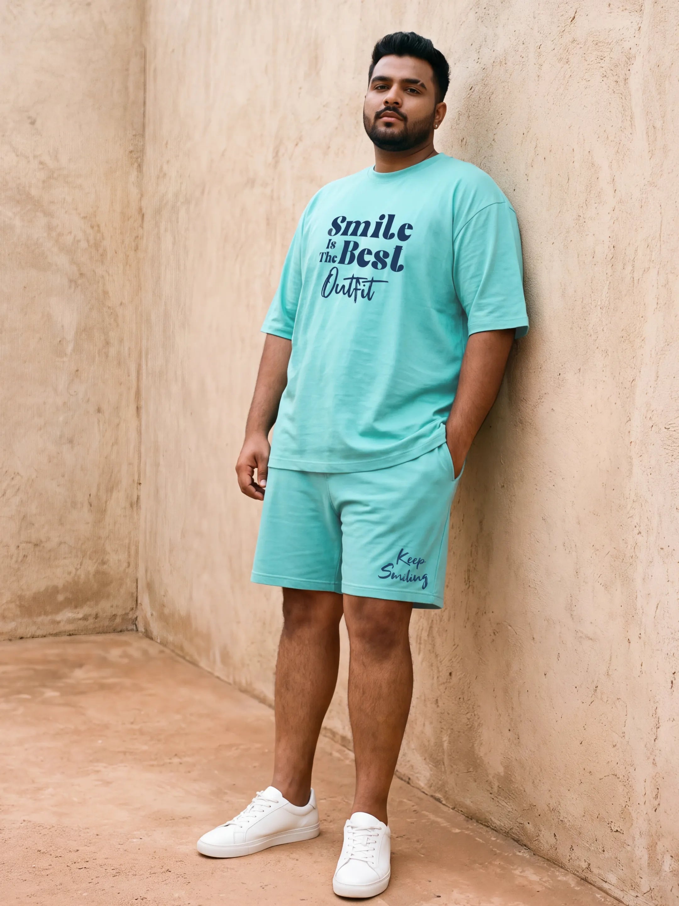 Smile Is The Best Cotton Men's Oversized Coord Sets
