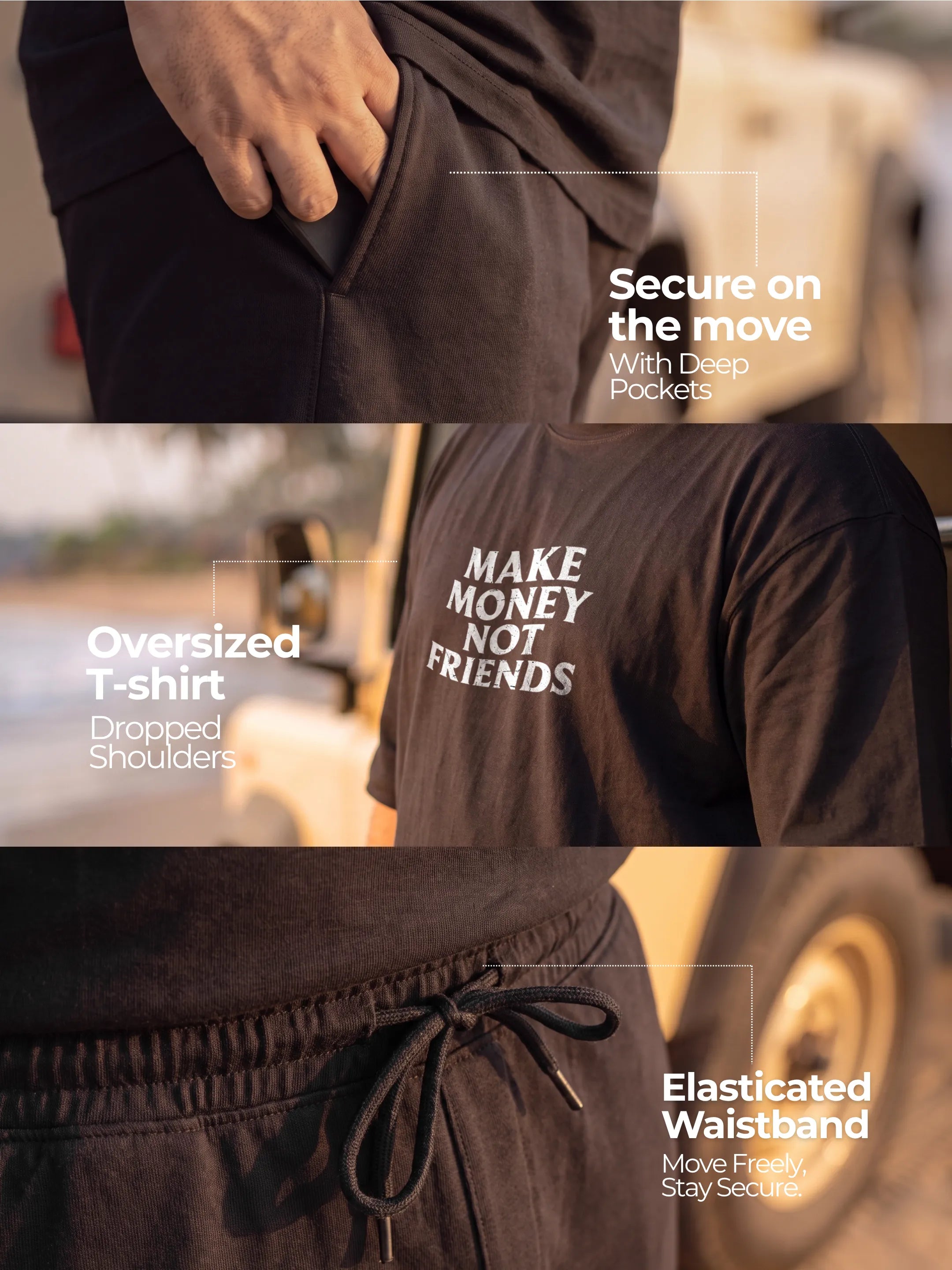 Make Money Not Friends Cotton Men's Oversized Coord Sets