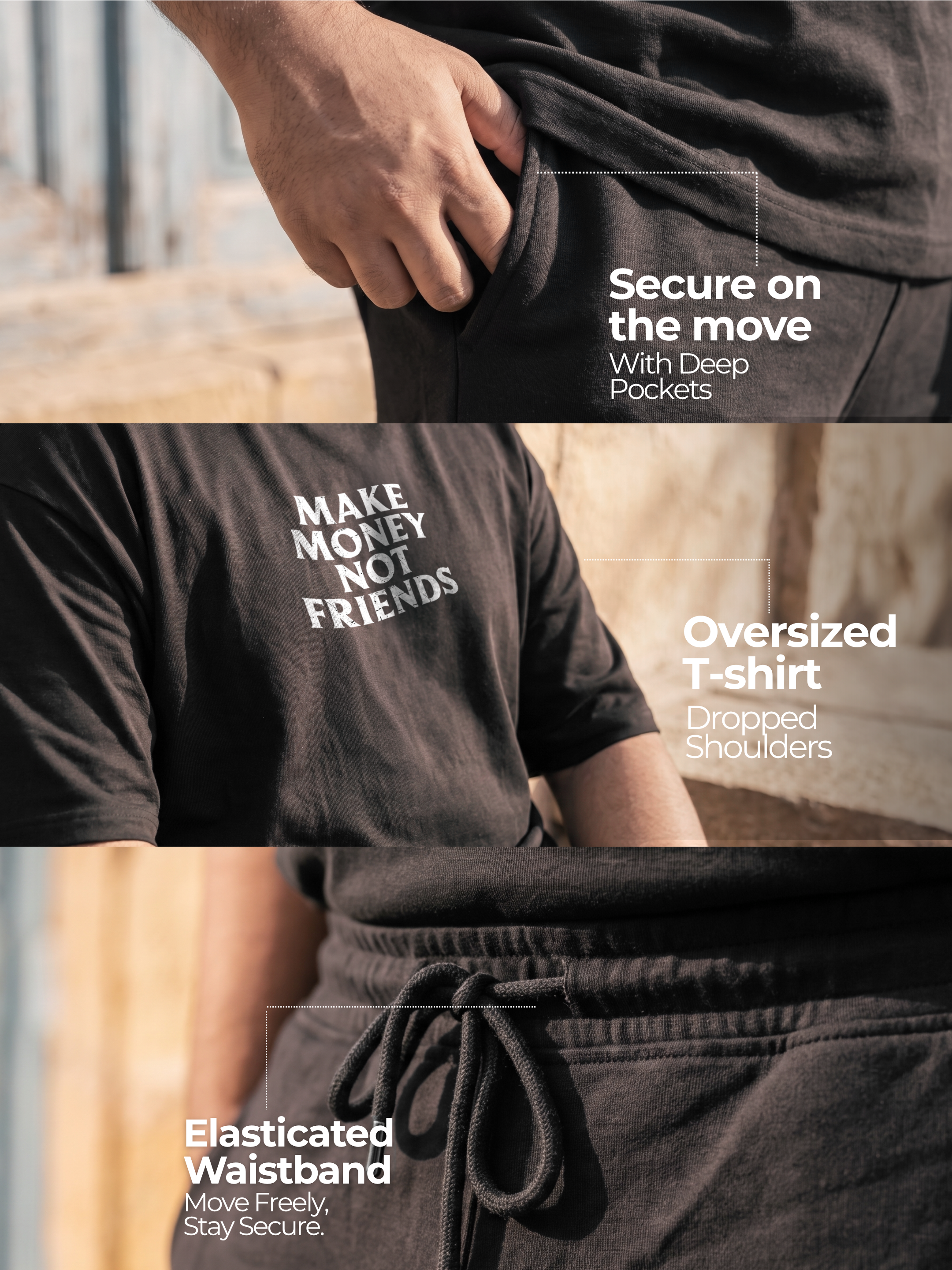 Money Is The Motive Cotton Men's Oversized Coord Sets
