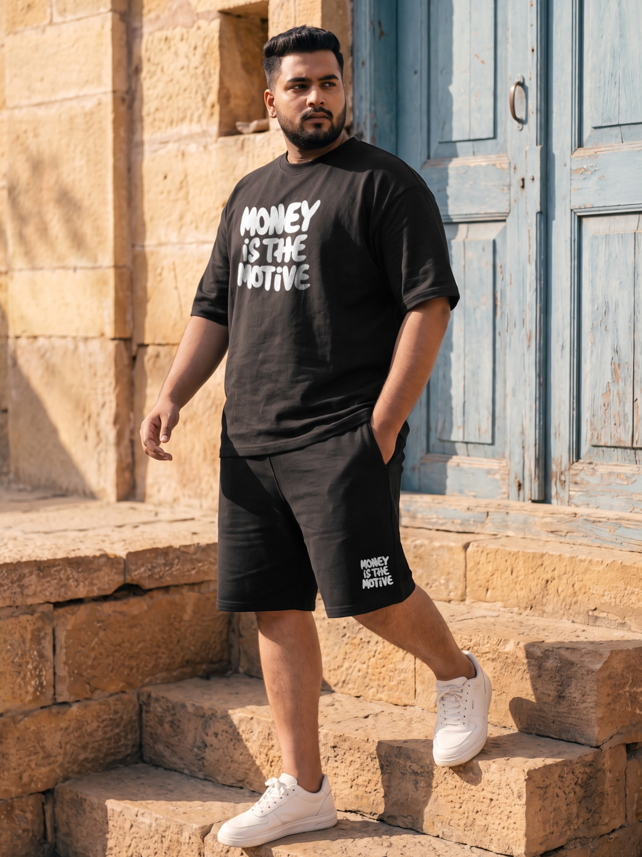 Money Is The Motive Cotton Men's Oversized Coord Sets
