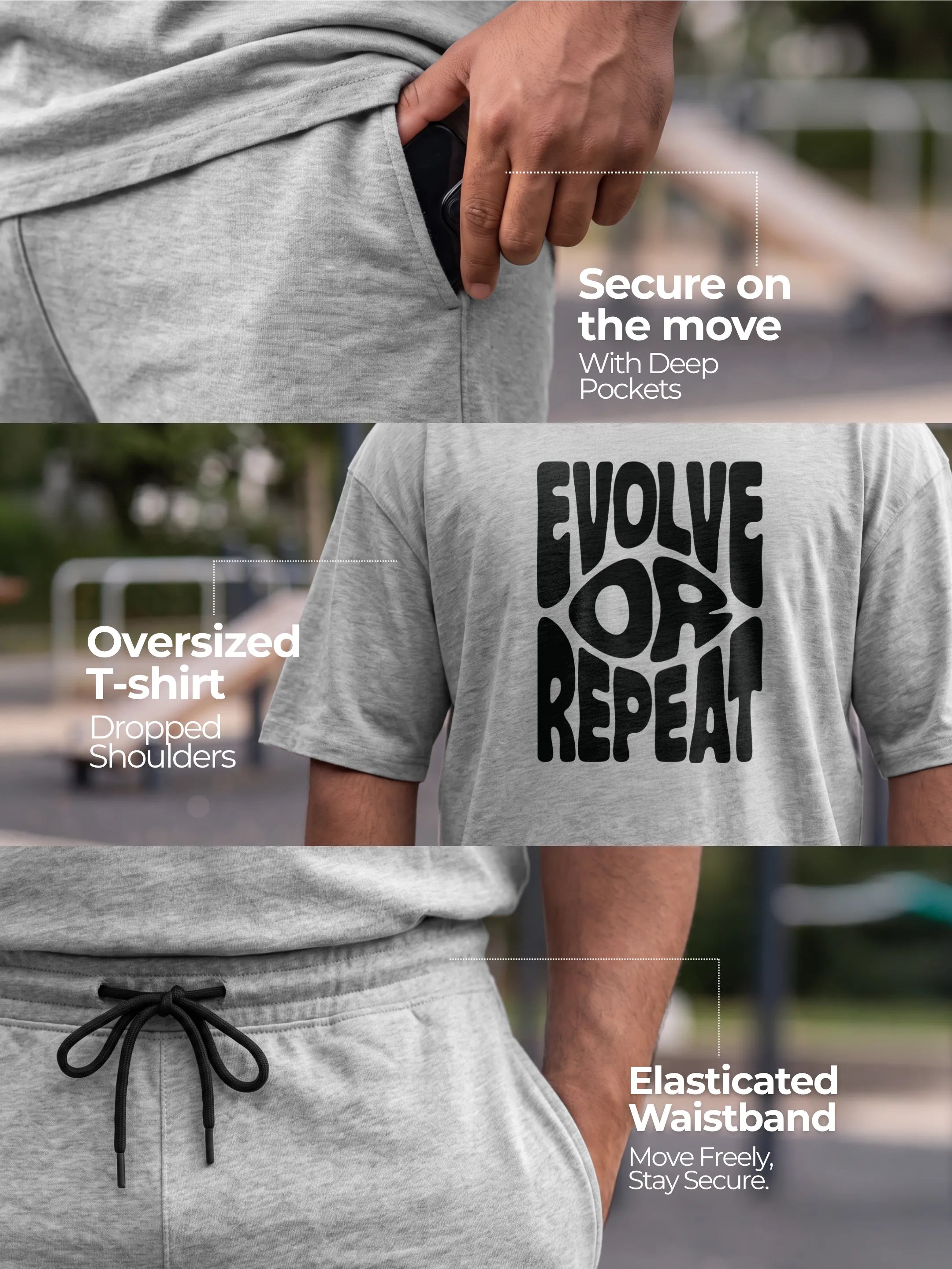 Evolve Or Repeat Cotton Men's Oversized Coord Sets
