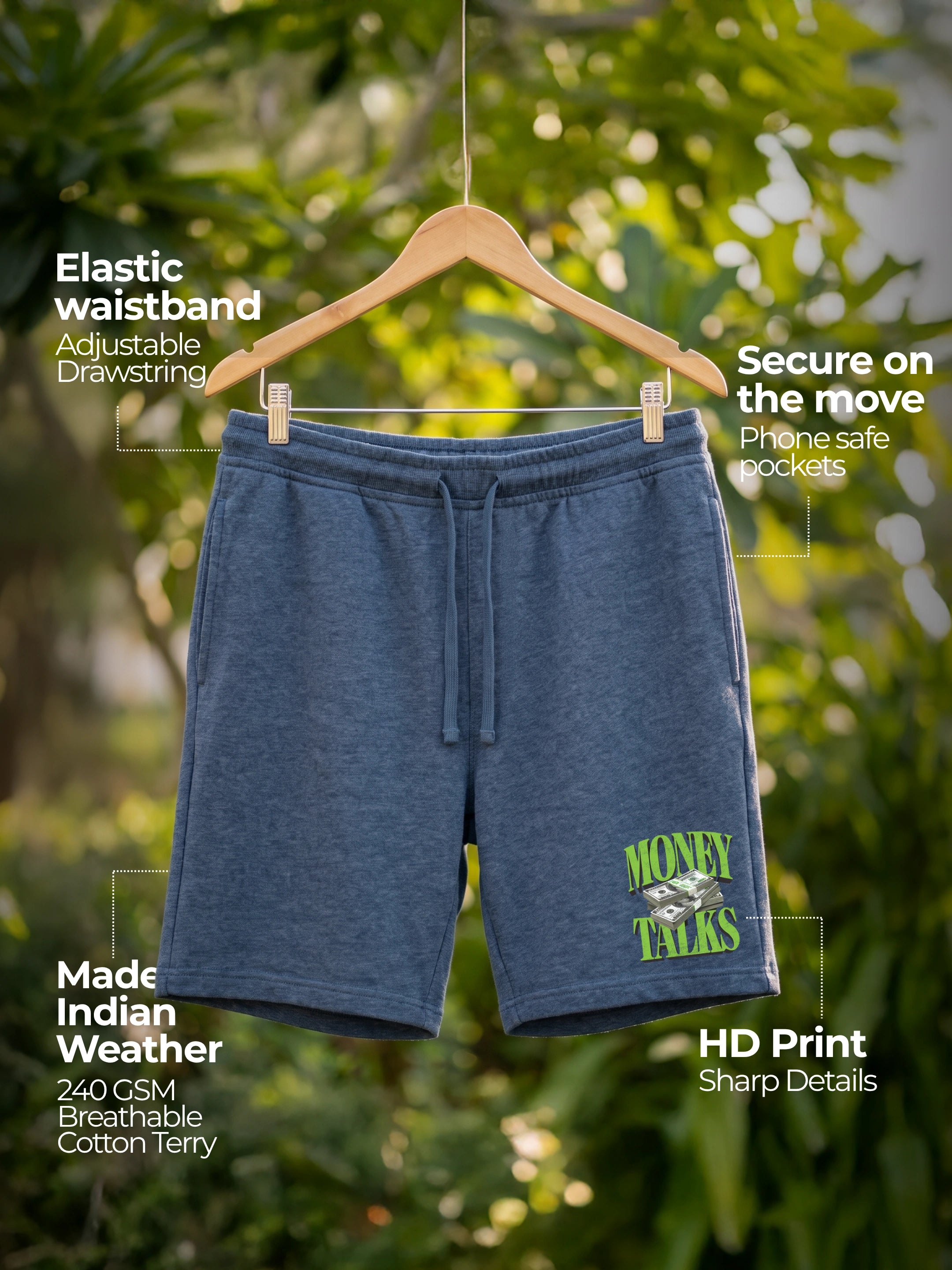Money Talks Cotton Mens Shorts