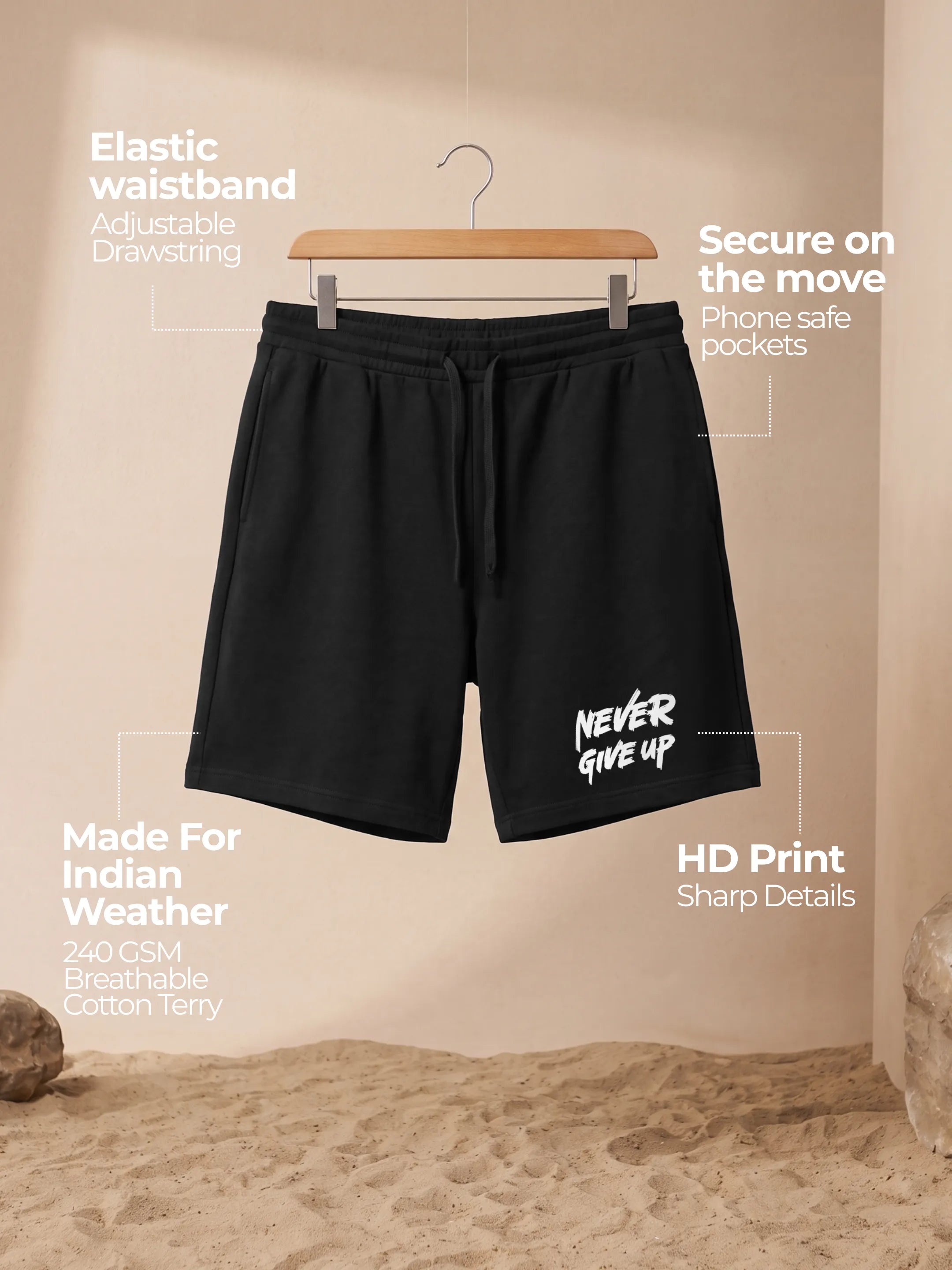 Never Give Up Cotton Mens Shorts