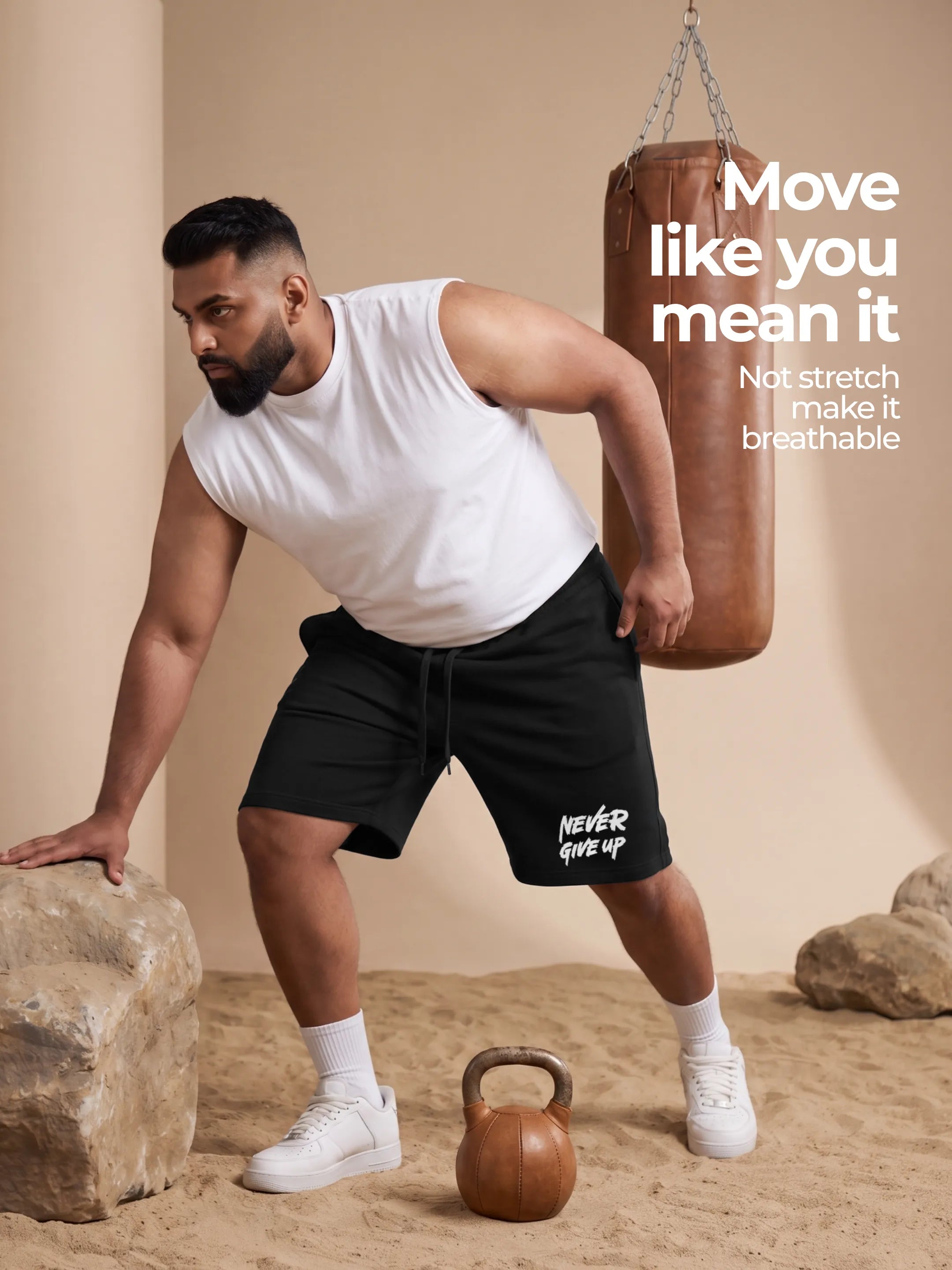 Never Give Up Cotton Mens Shorts