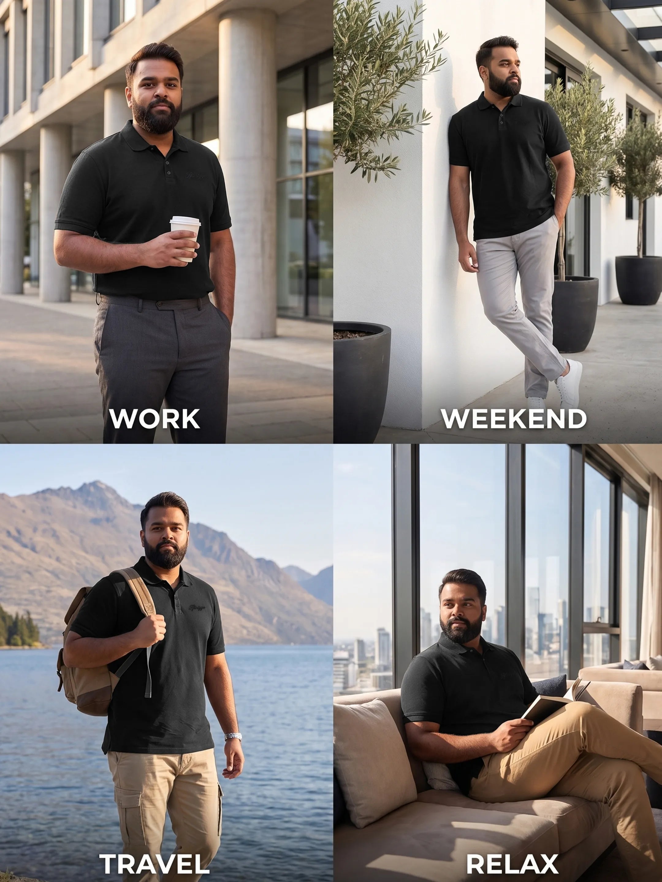 Jet Black Men's PurEase Core Polo