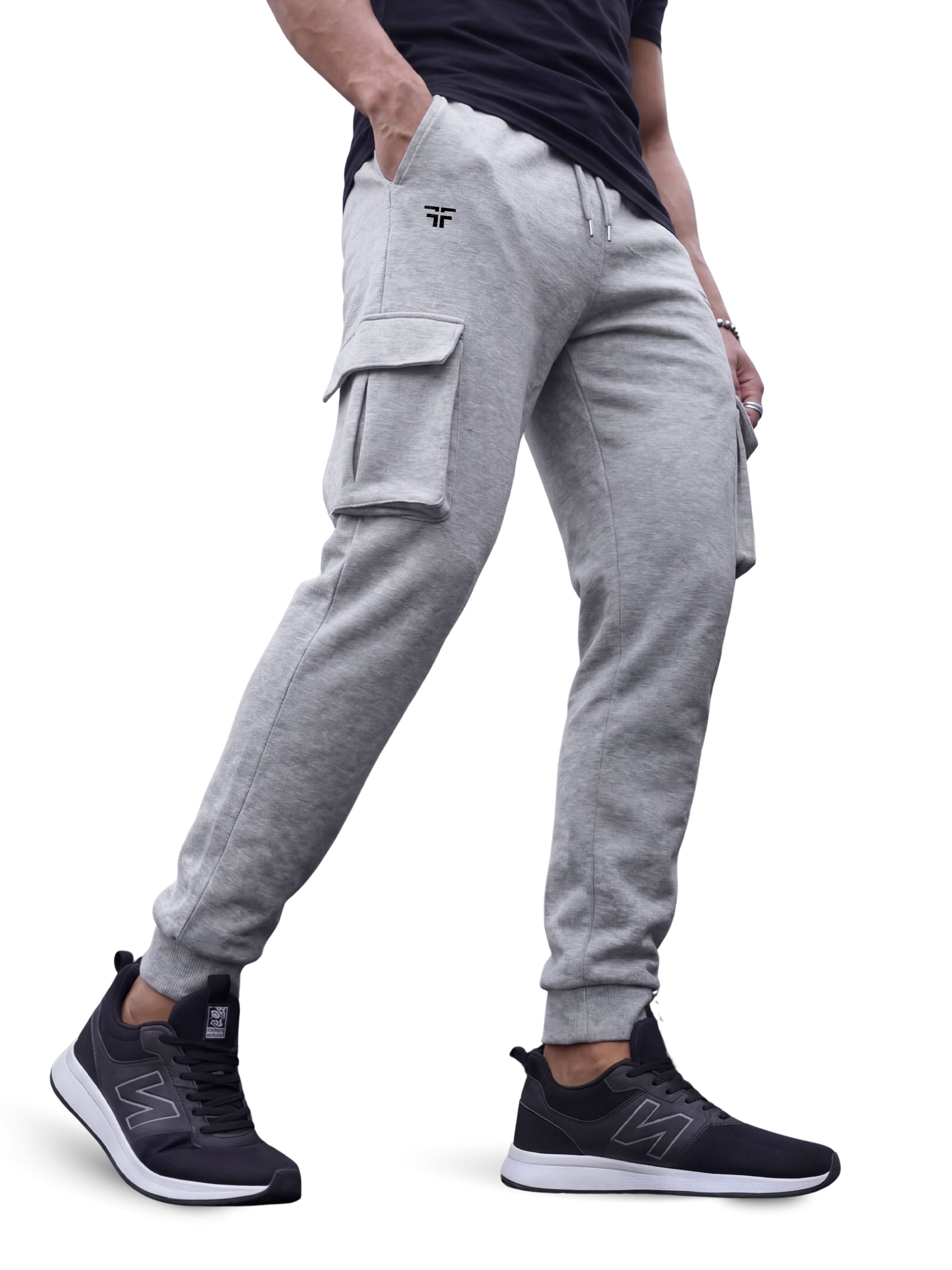 Grey Melange Joggers w/ Box Pockets