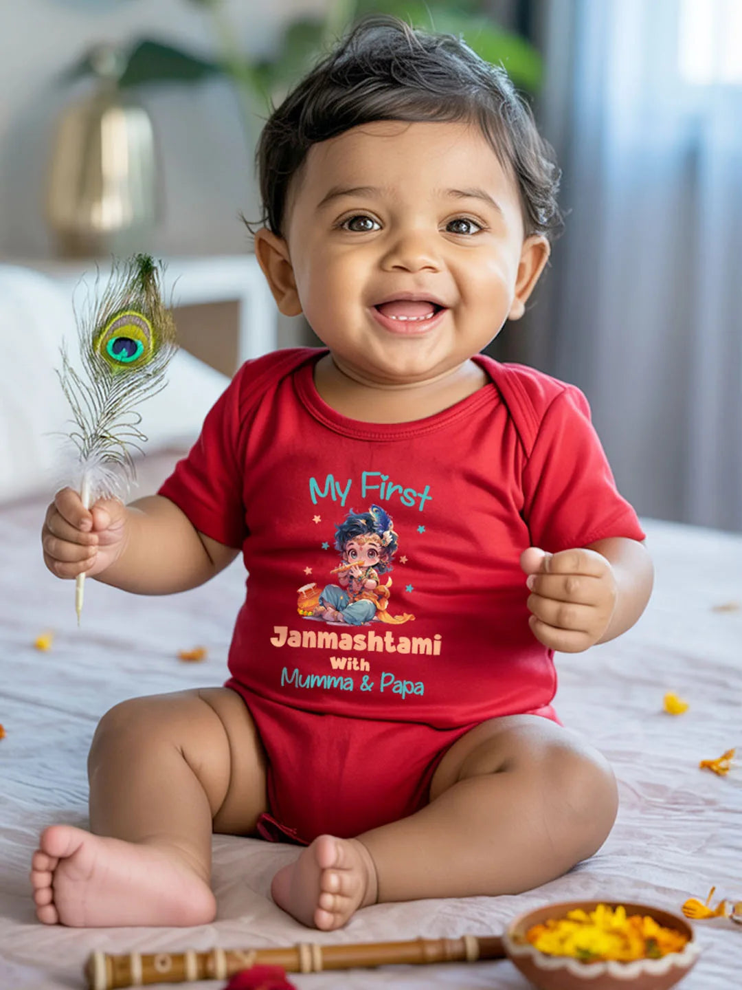 My First Janmashtami with Mumma & Papa Baby Romper | Onesies