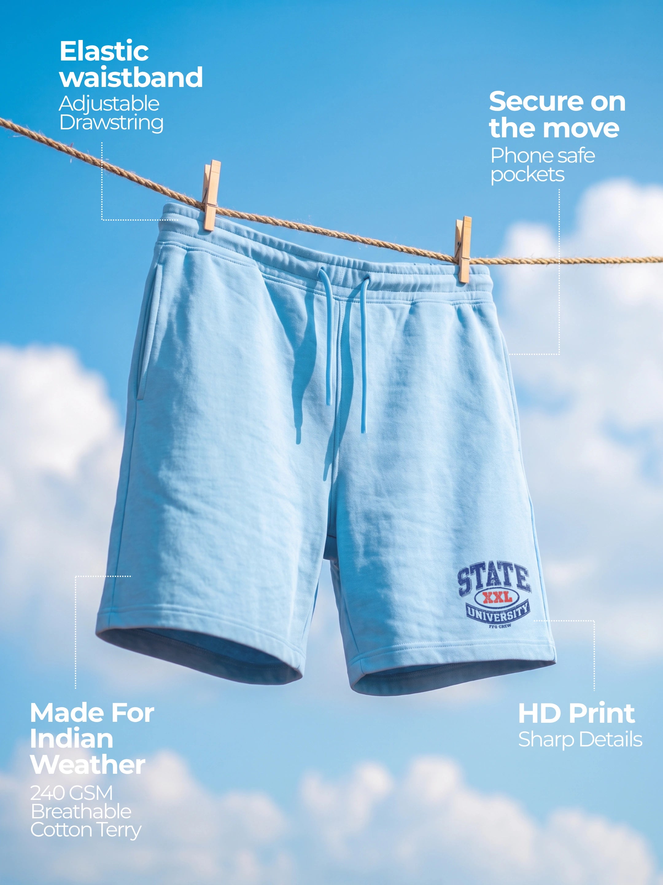 State University Cotton Mens Shorts