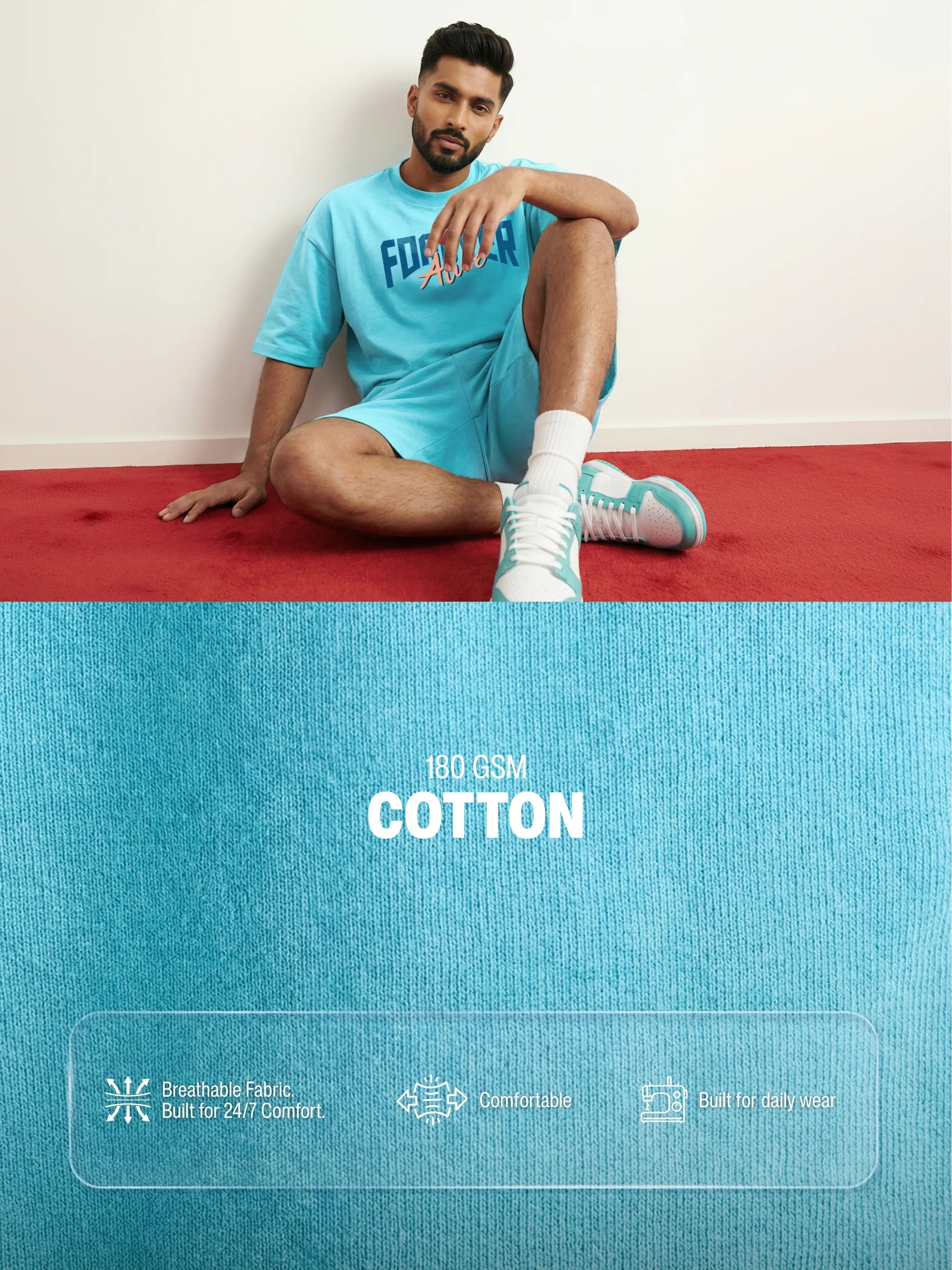 Forever Alive Cotton Men's Oversized Coord Sets