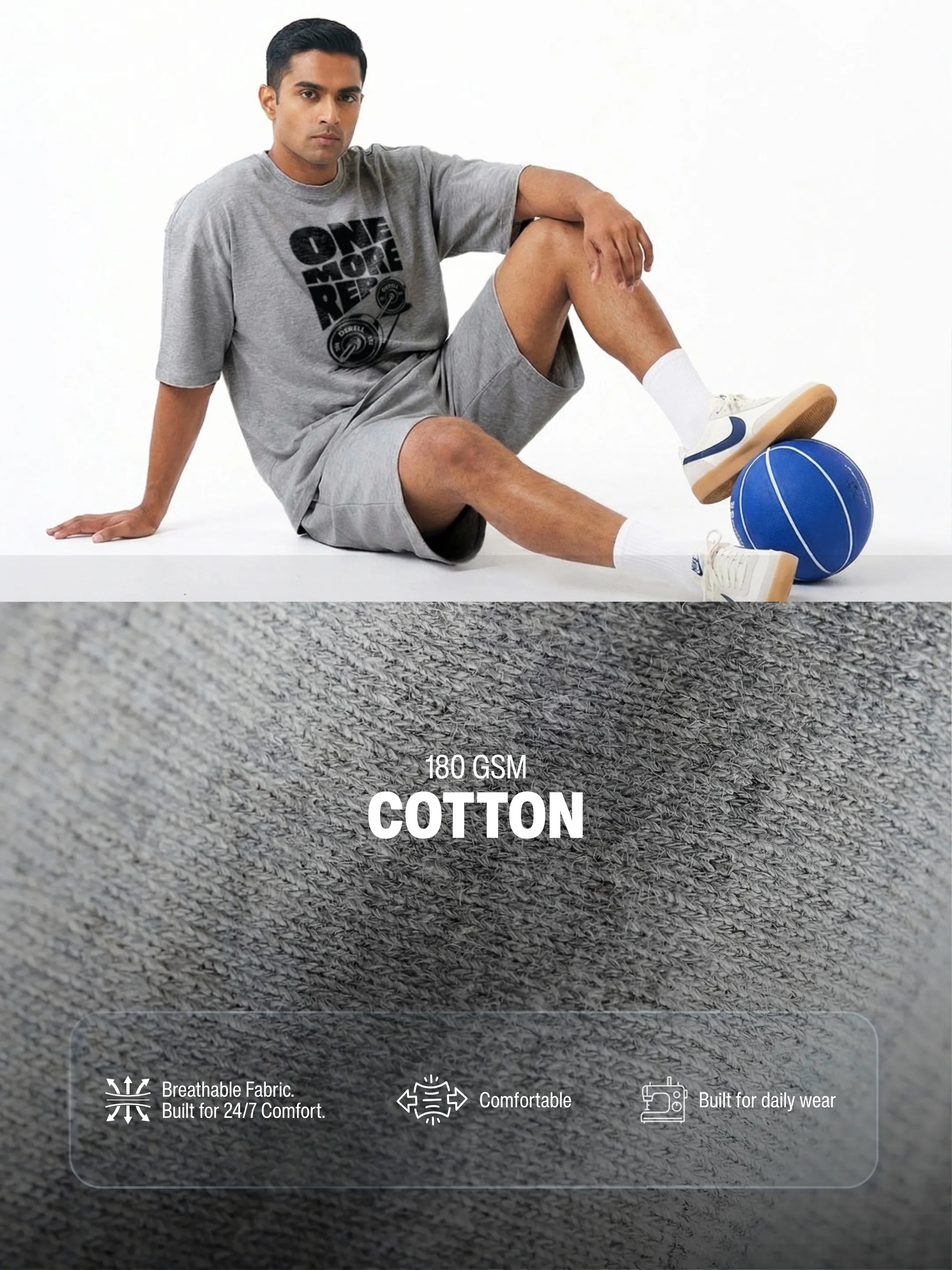 One More Rep Cotton Men's Oversized Coord Sets