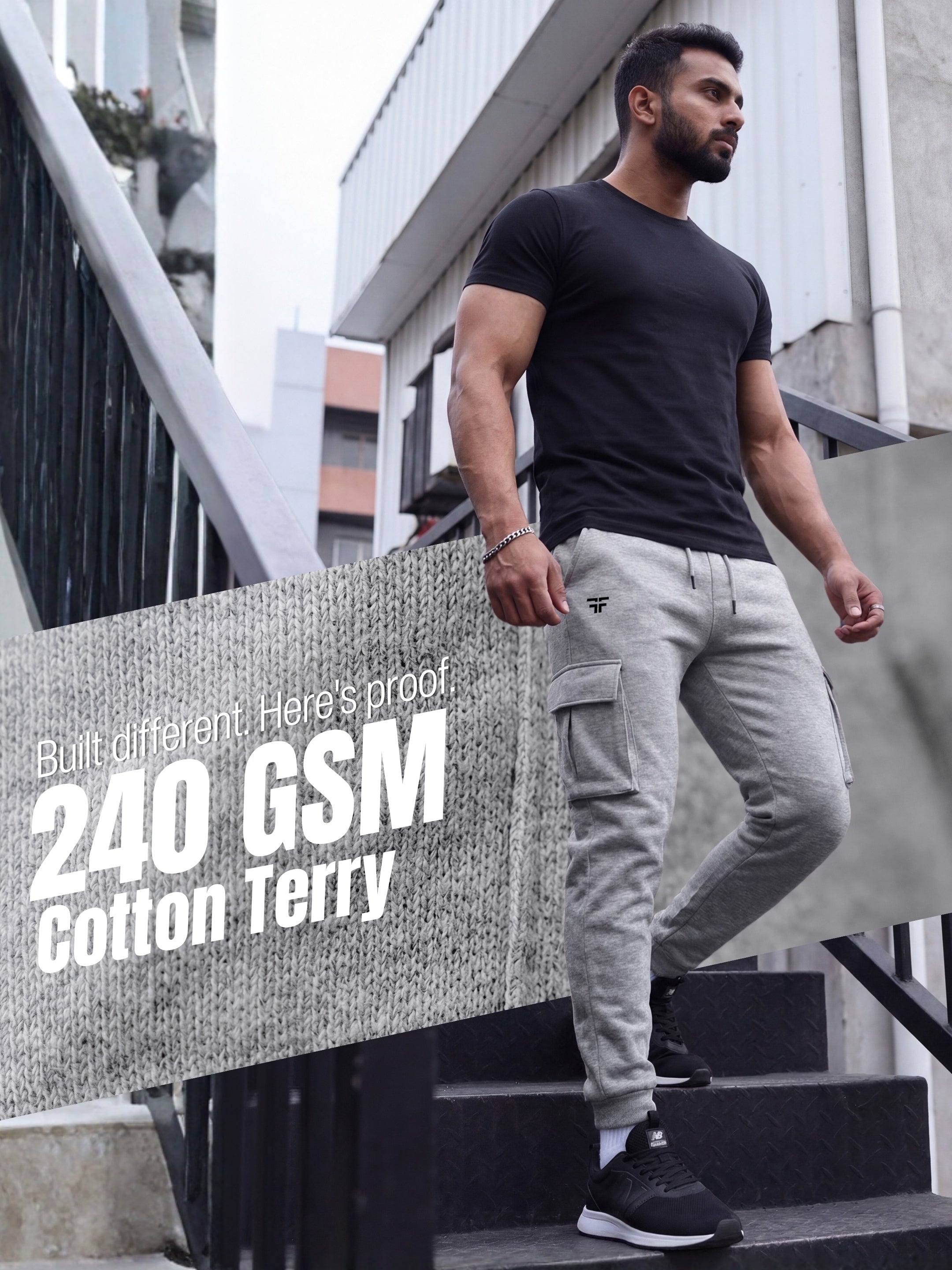 Grey Melange Joggers w/ Box Pockets