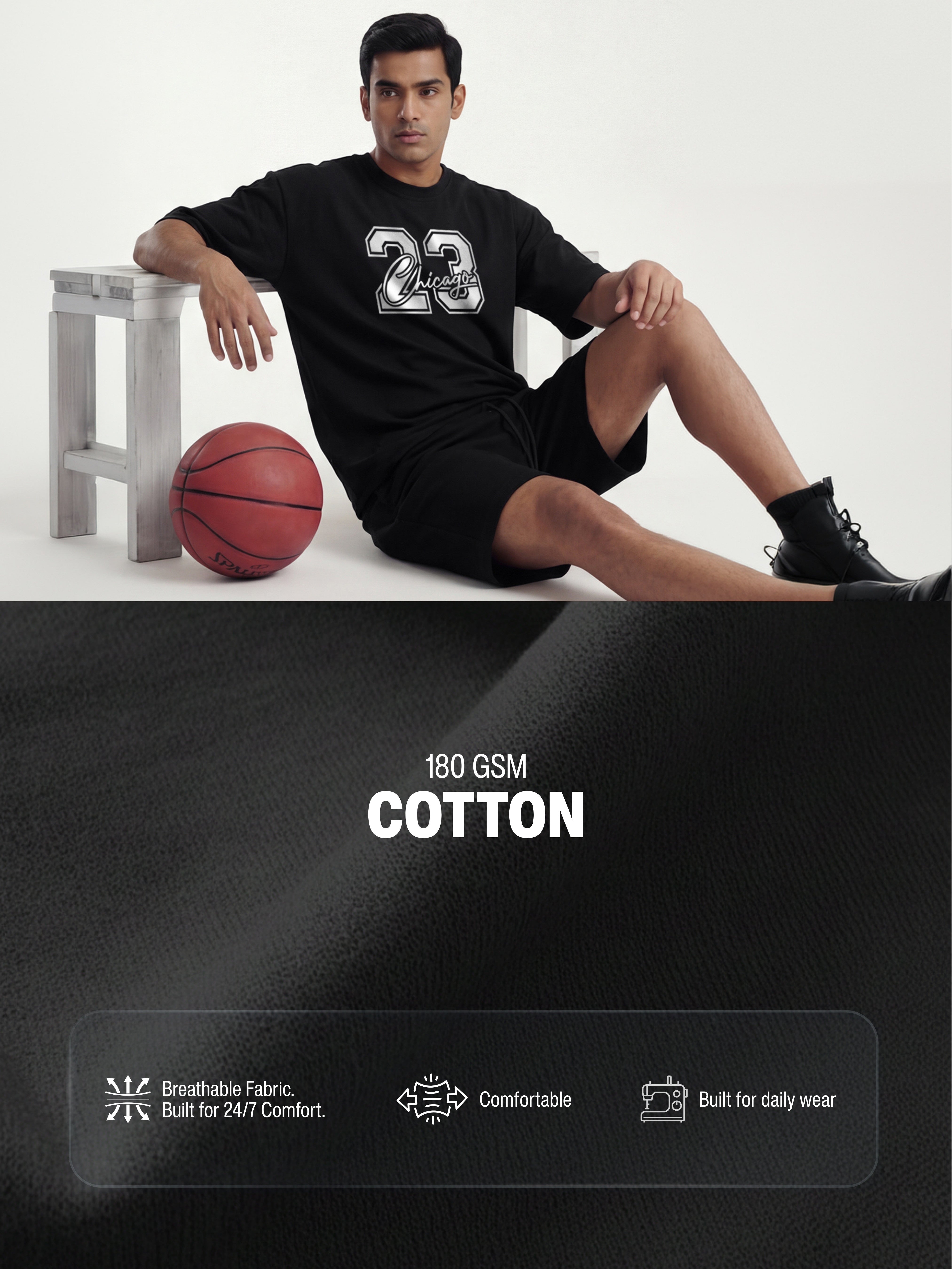 23 Chicago Cotton Mens T Shirt and Shorts Combo Set