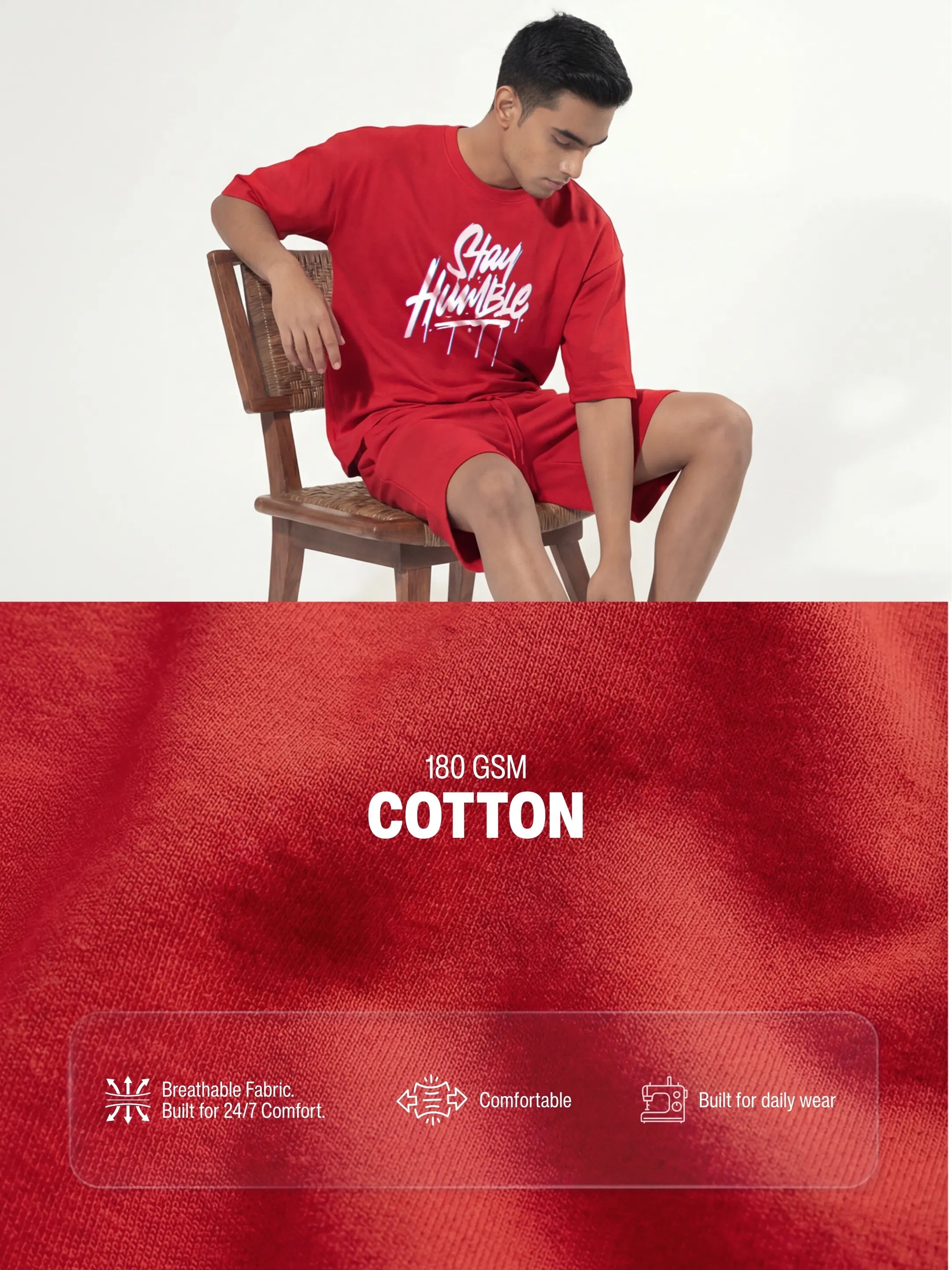 Stay Humble Cotton Men's Oversized Coord Sets