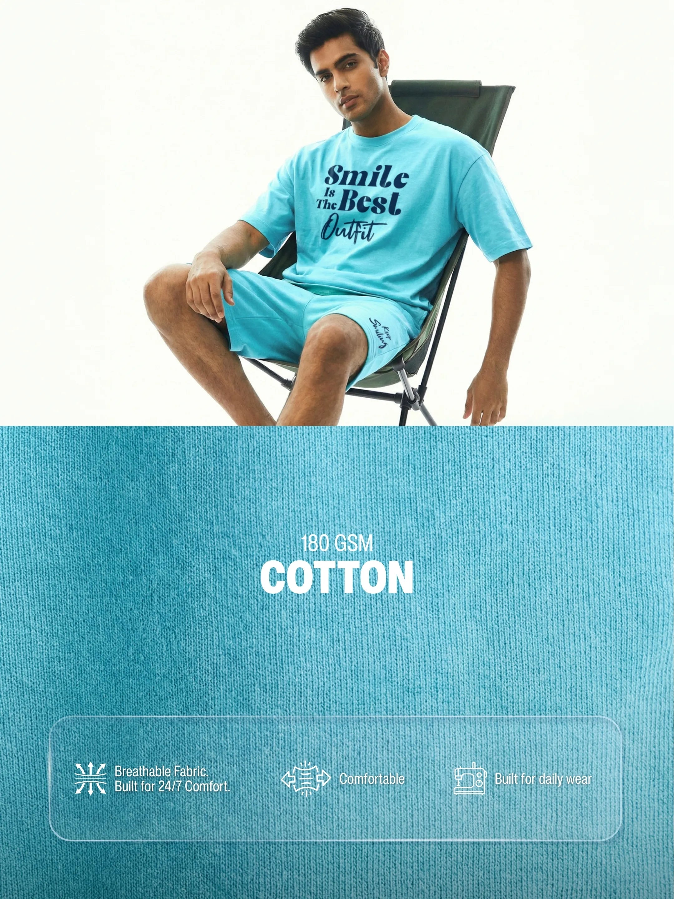 Smile Is The Best Cotton Mens T Shirt and Shorts Combo Set