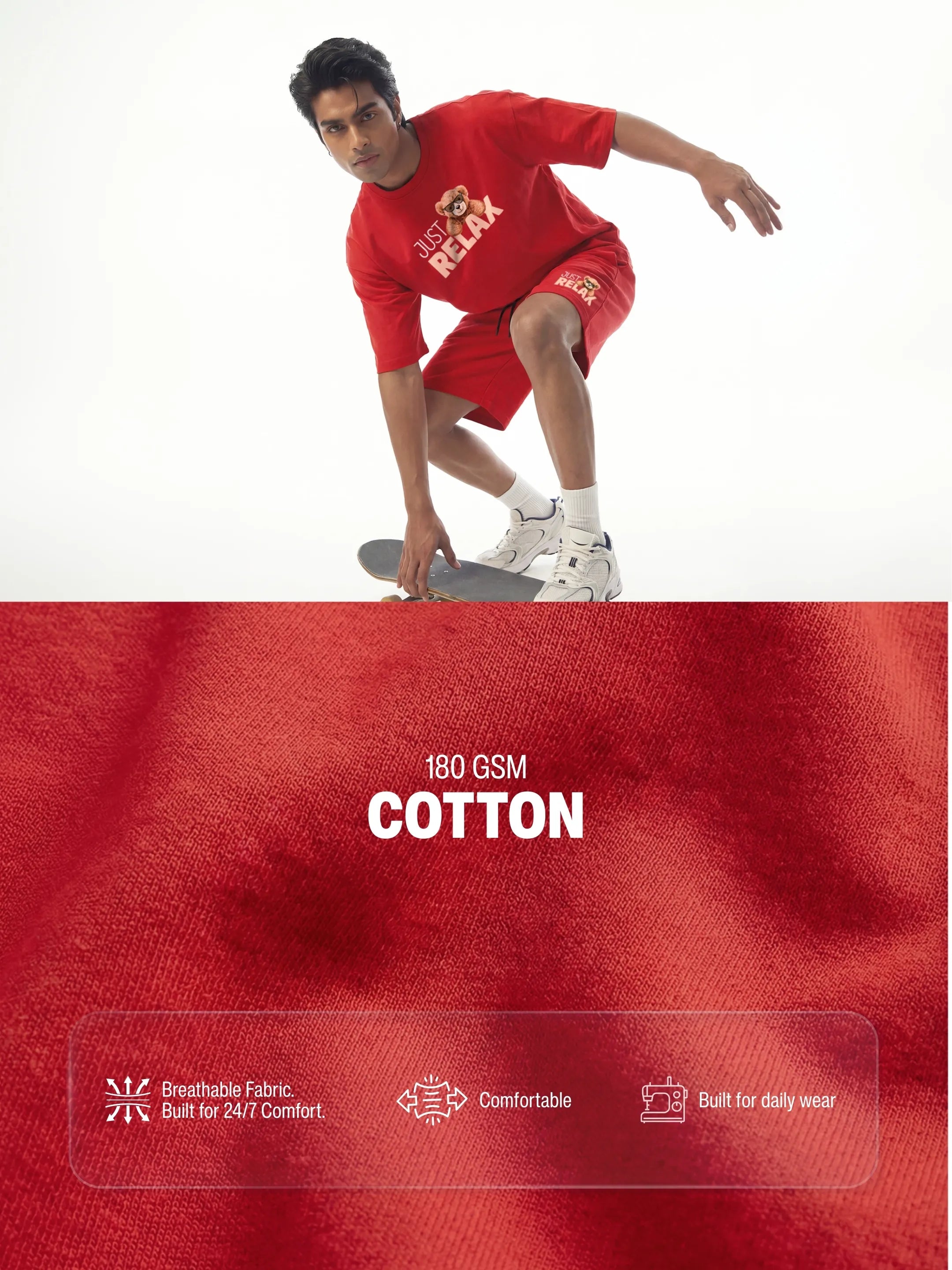 Just Relax Cotton Mens T Shirt and Shorts Combo Set