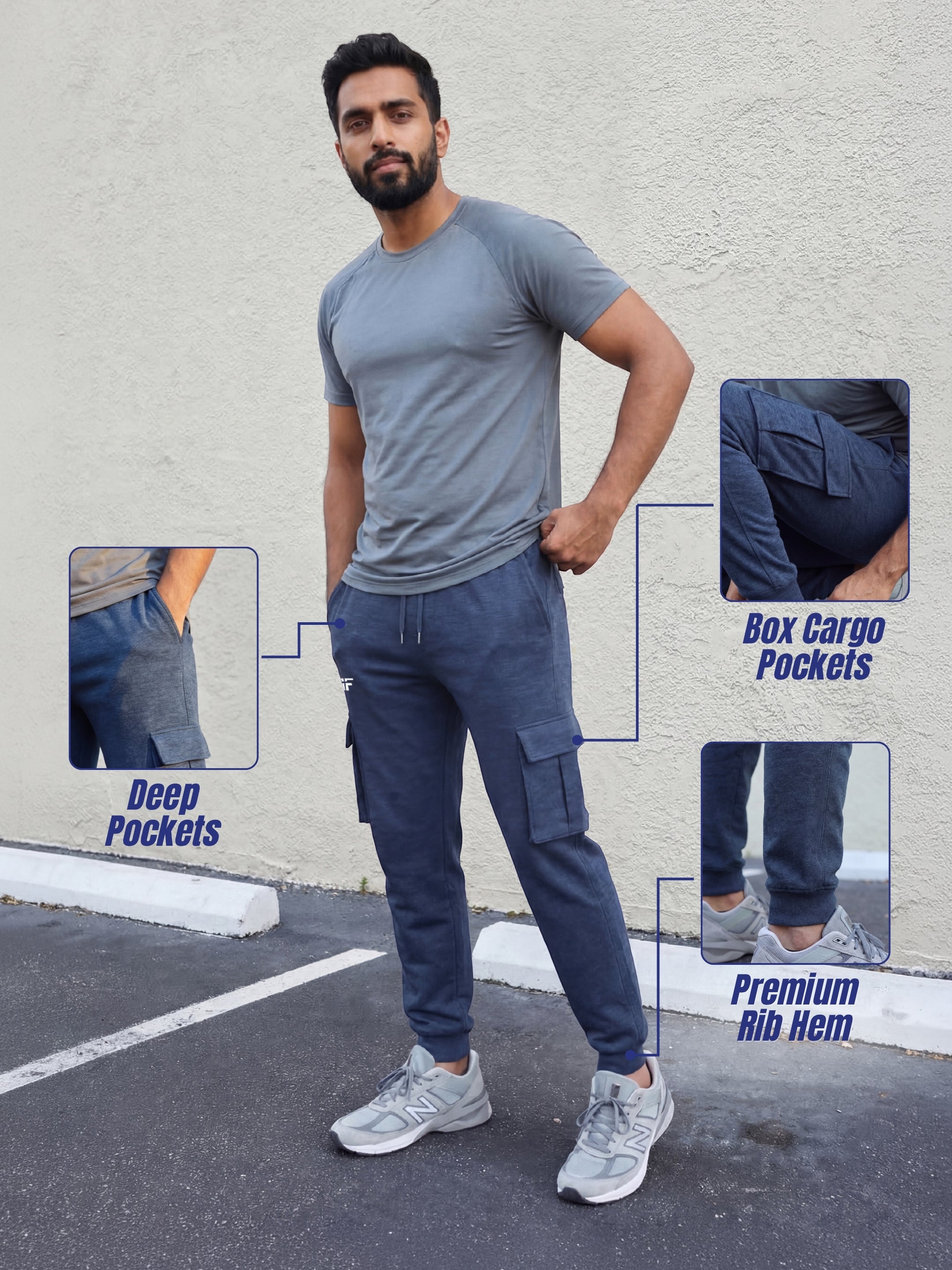 Blue Melange Joggers w/ Box Pockets