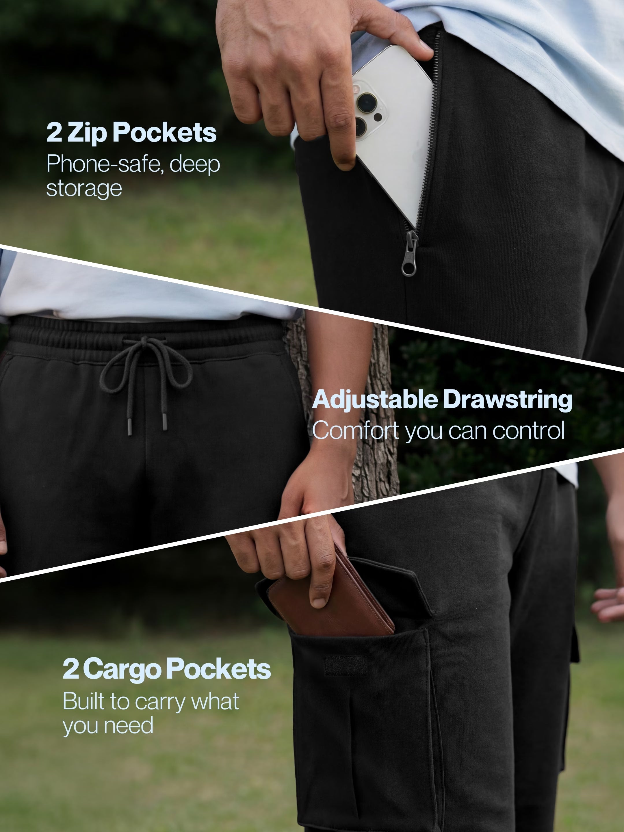 Black Cargo Joggers w/ 4 Pockets