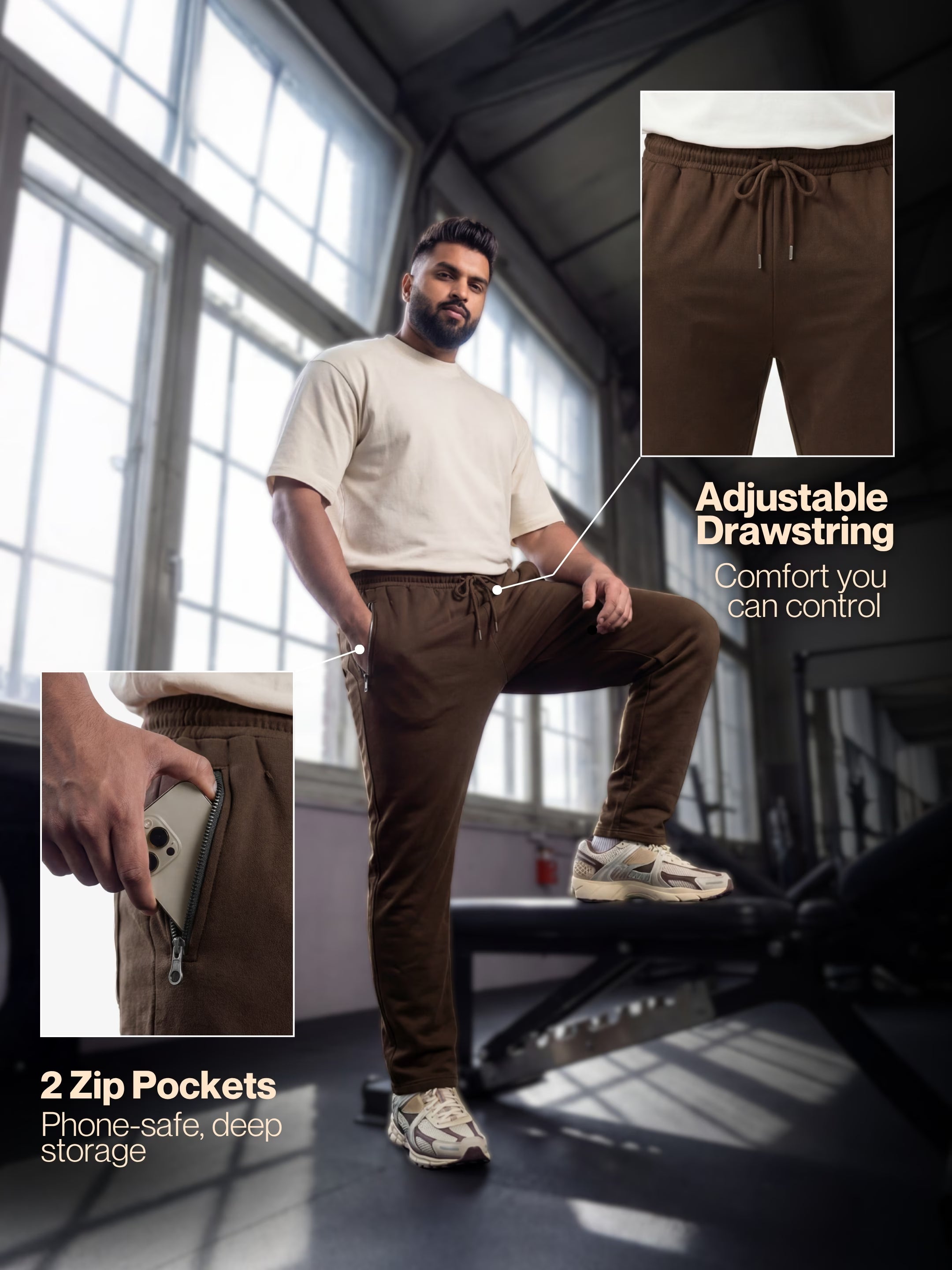 Coffee Brown Straight-Fit Joggers
