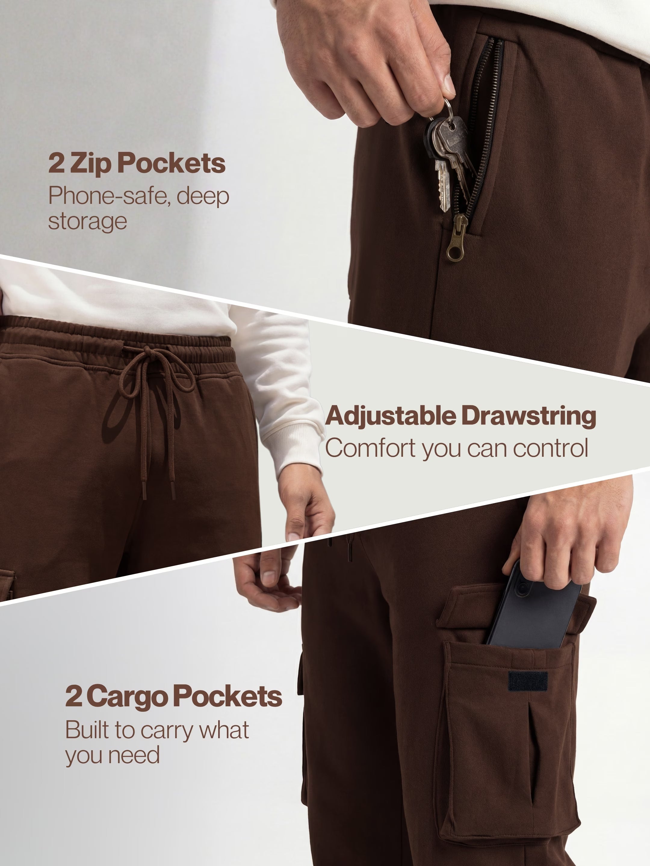 Coffee Brown Cargo Joggers w/ 4 Pockets